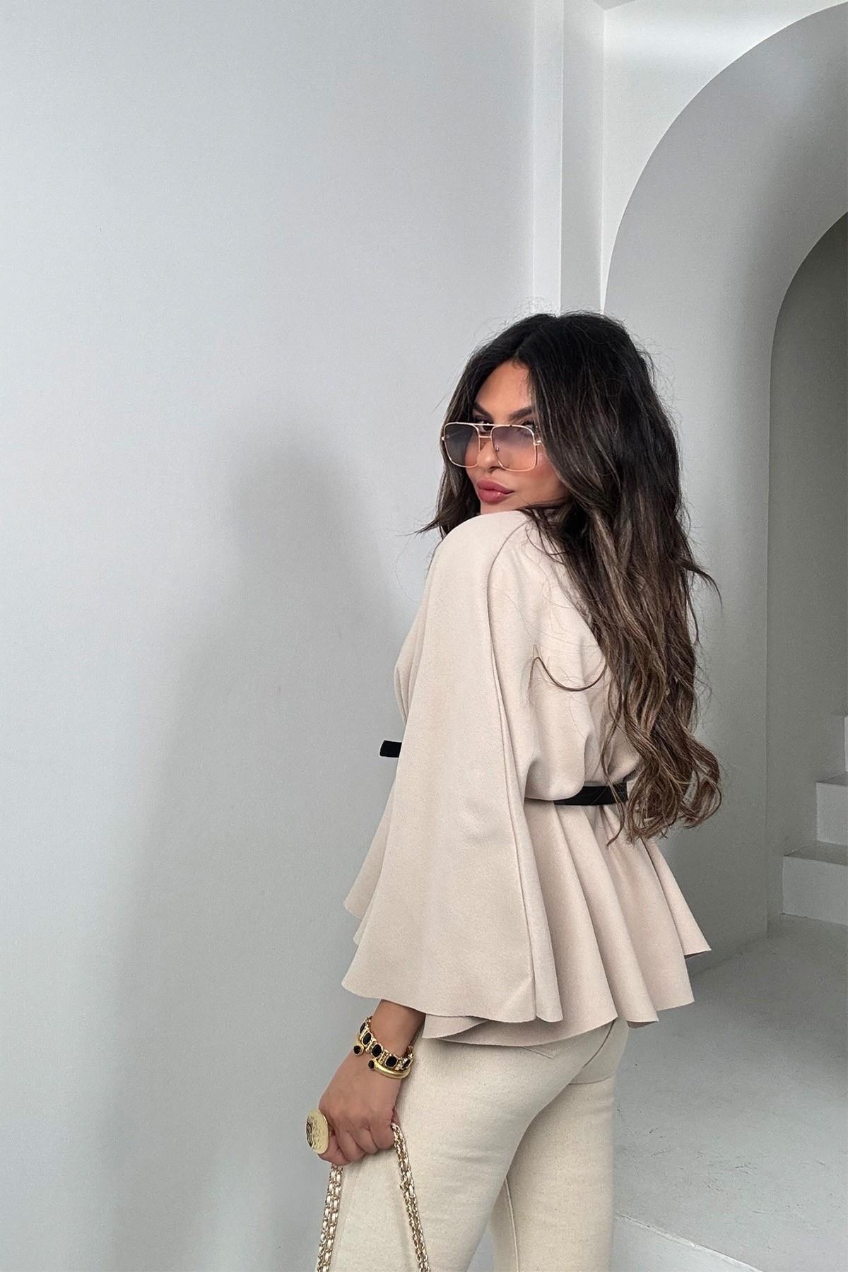 Kaşe Kumaş Kemerli Panço Taş