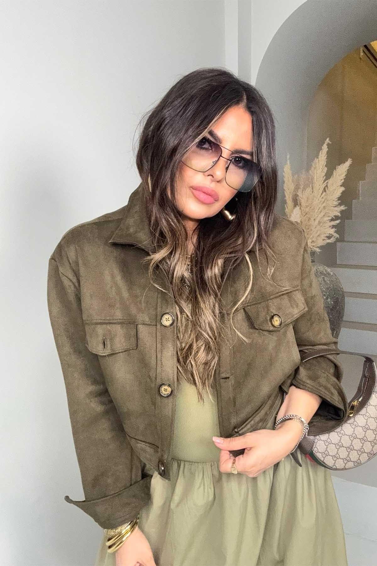 Kaşkorse Poplin Karma Elbise Haki