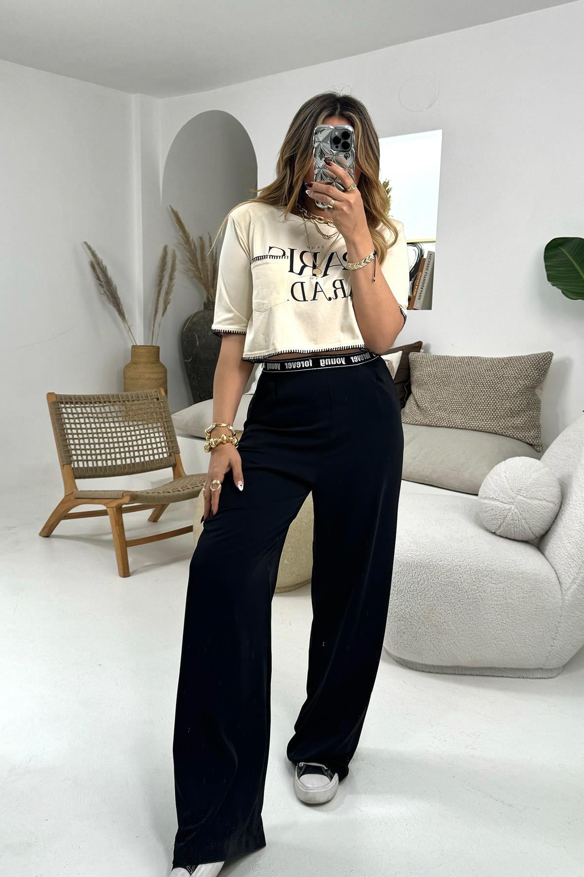Kenar Biyeli Paris Tshirt Taş