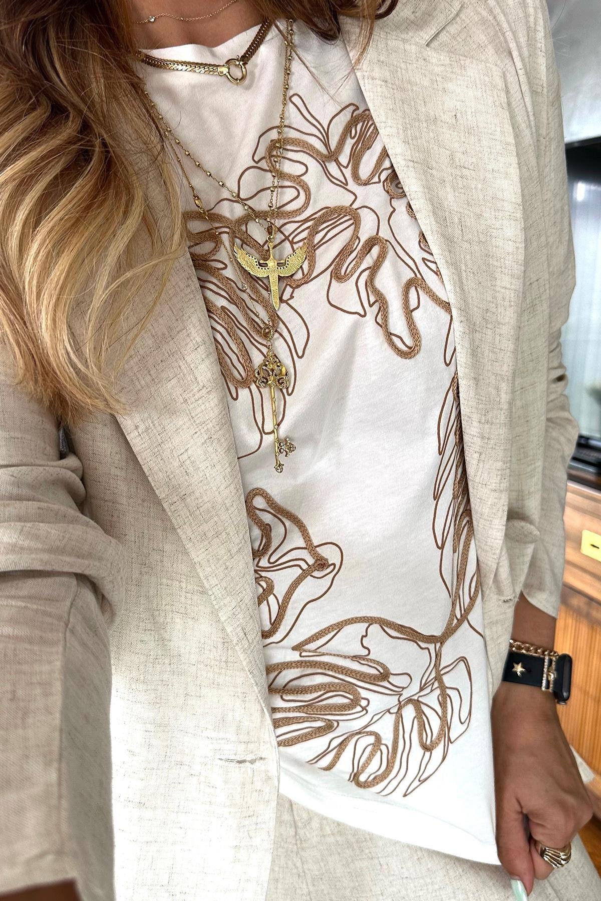 Keten Karışımlı Blazer Ceket Taş
