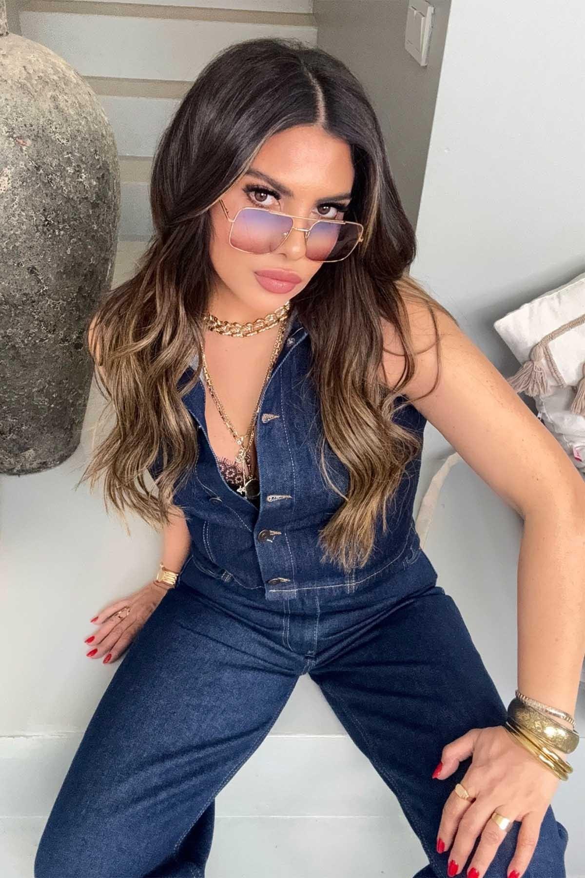 Kısa Jean Yelek Lacivert