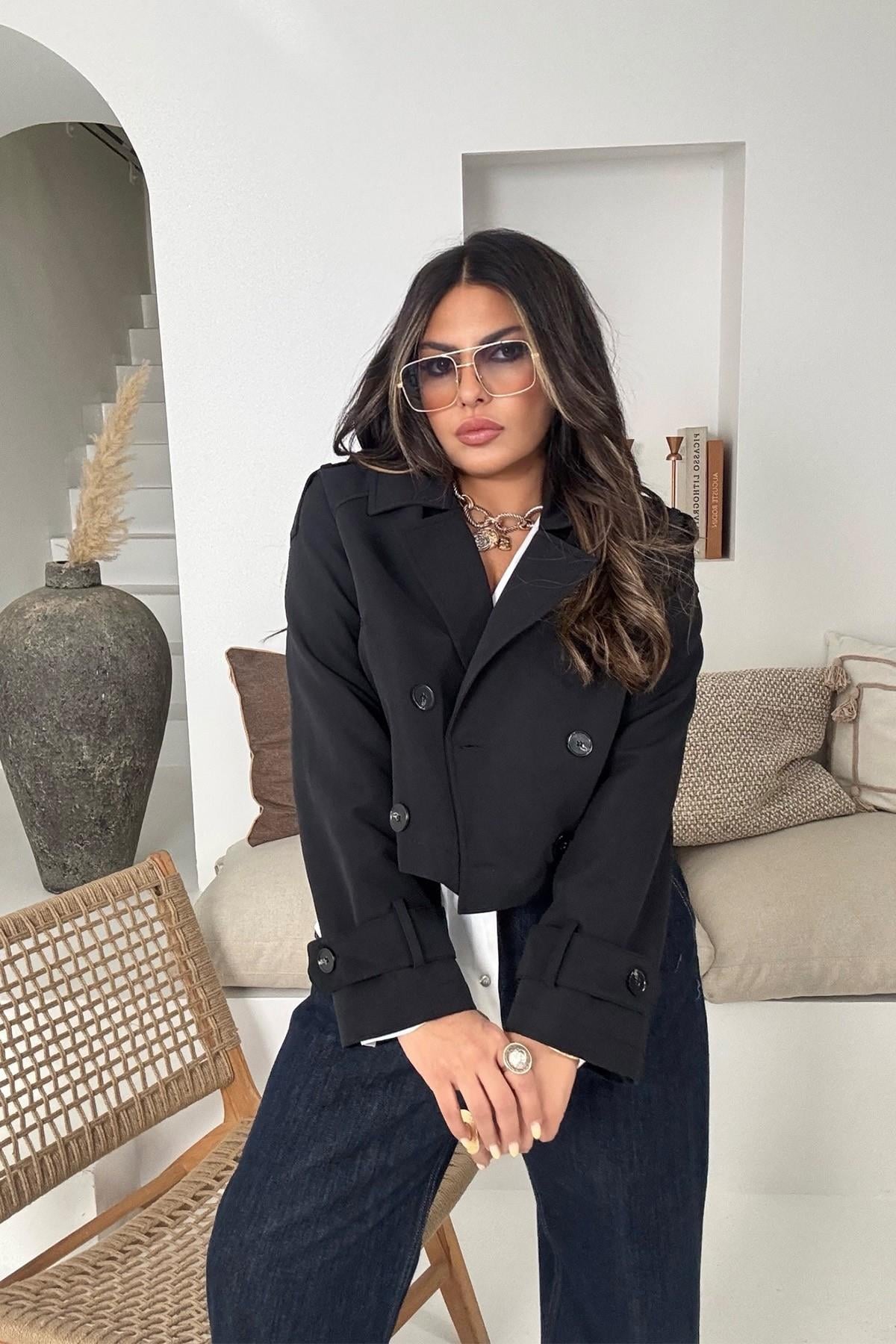 Kısa Trenchcoat Siyah