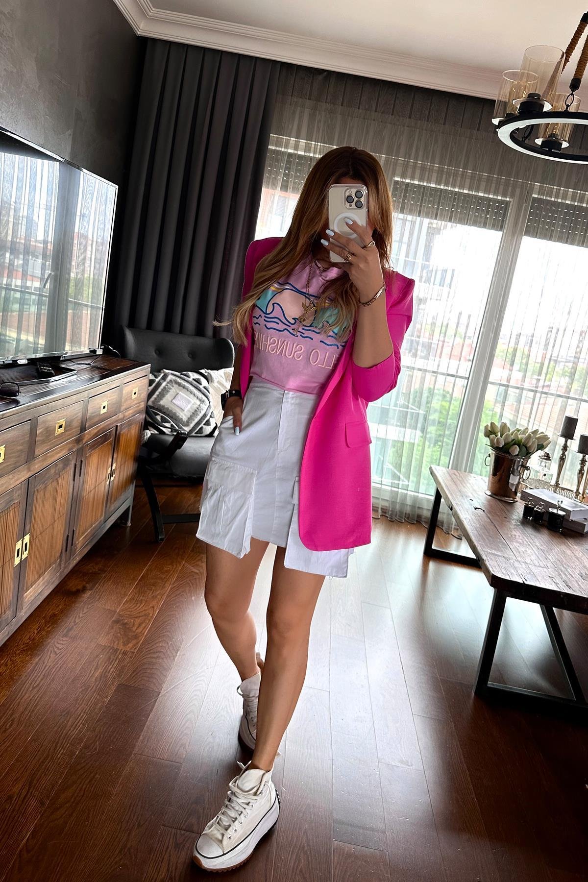 Kolsuz Hello Sunshine Tshirt Pembe