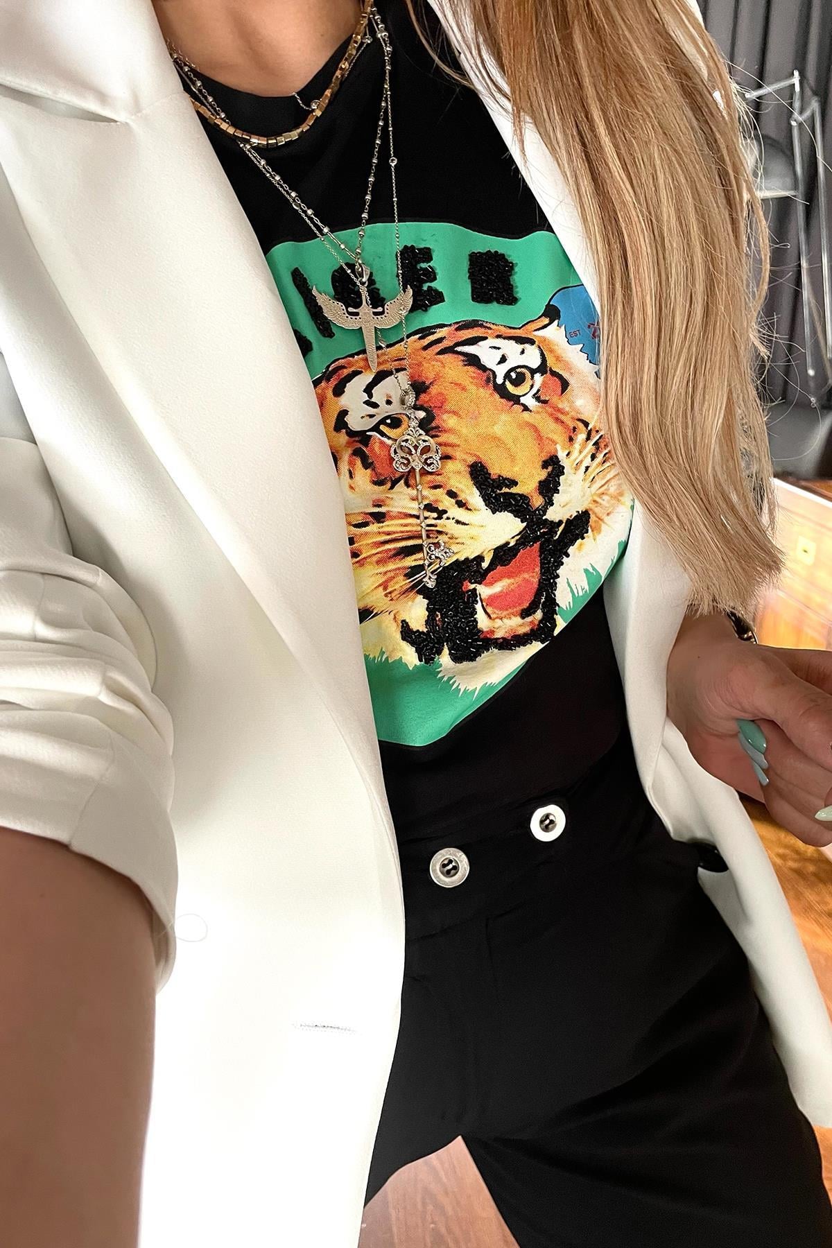 Krep Kumaş Blazer Ceket Ekru