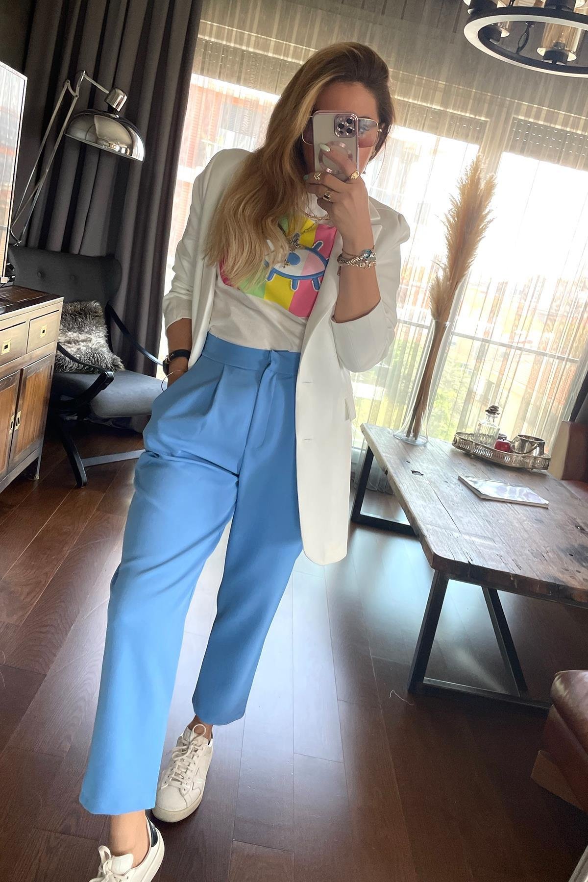 Krep Kumaş Blazer Ceket Ekru