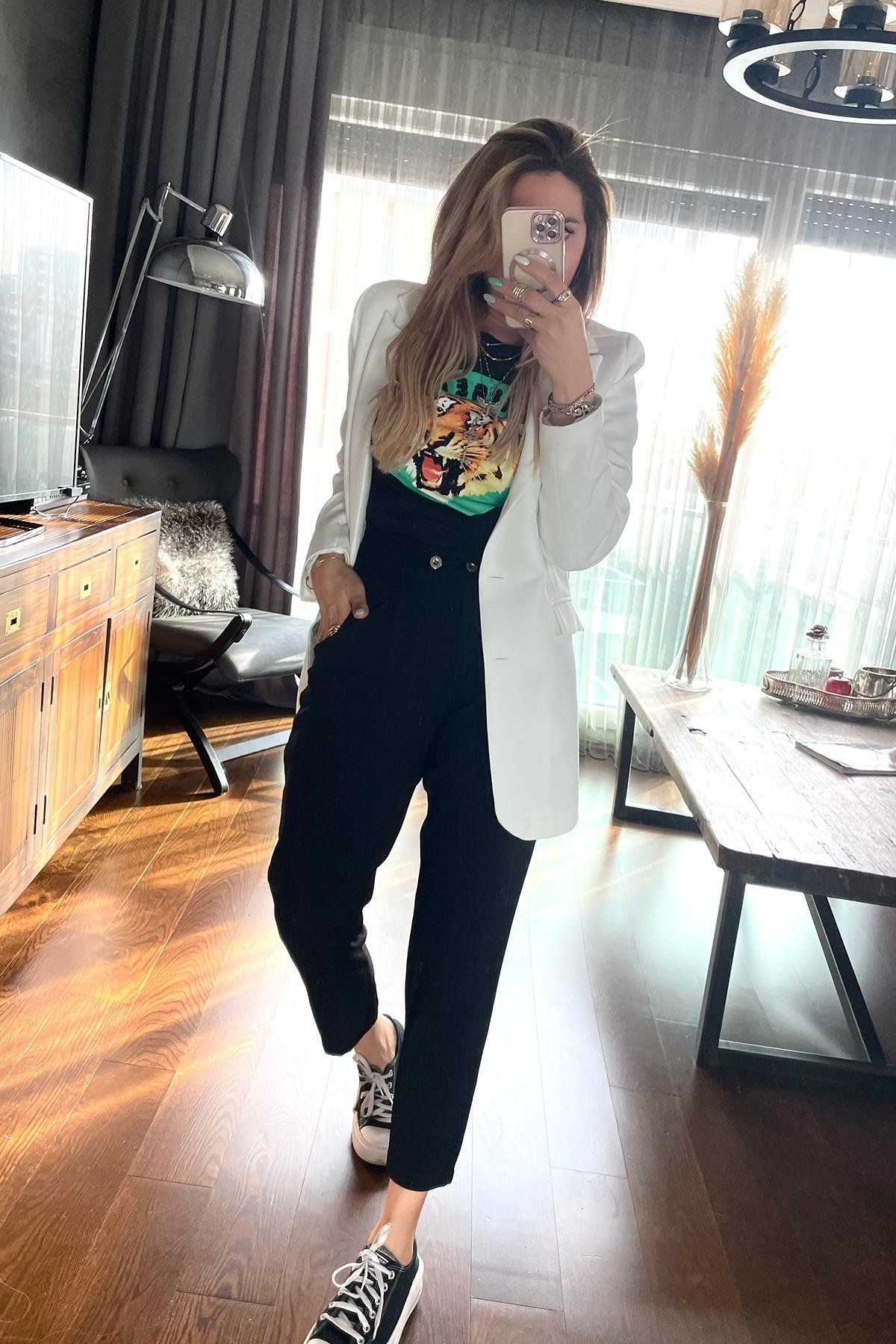 Krep Kumaş Blazer Ceket Ekru
