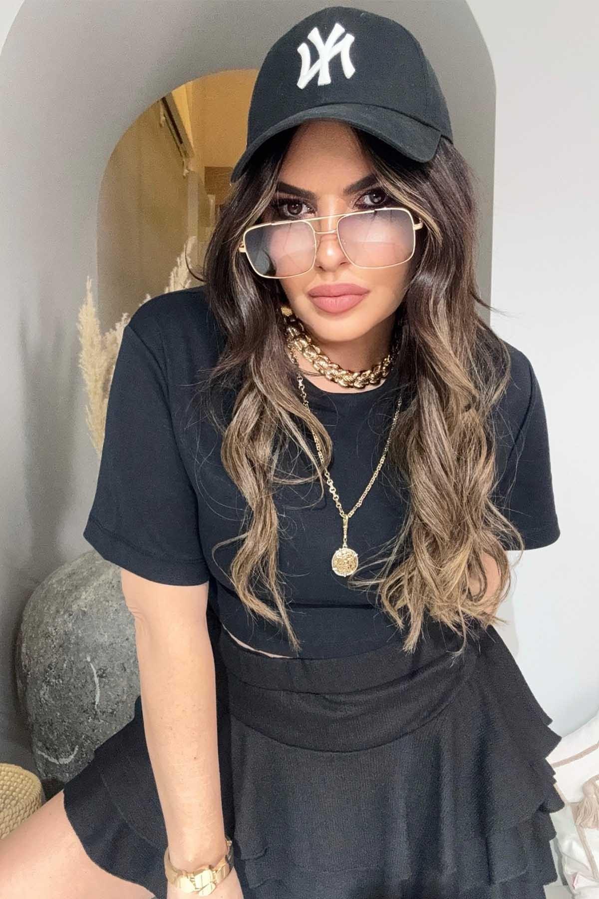 Krinkle Kumaş Katkatlı Etek Siyah