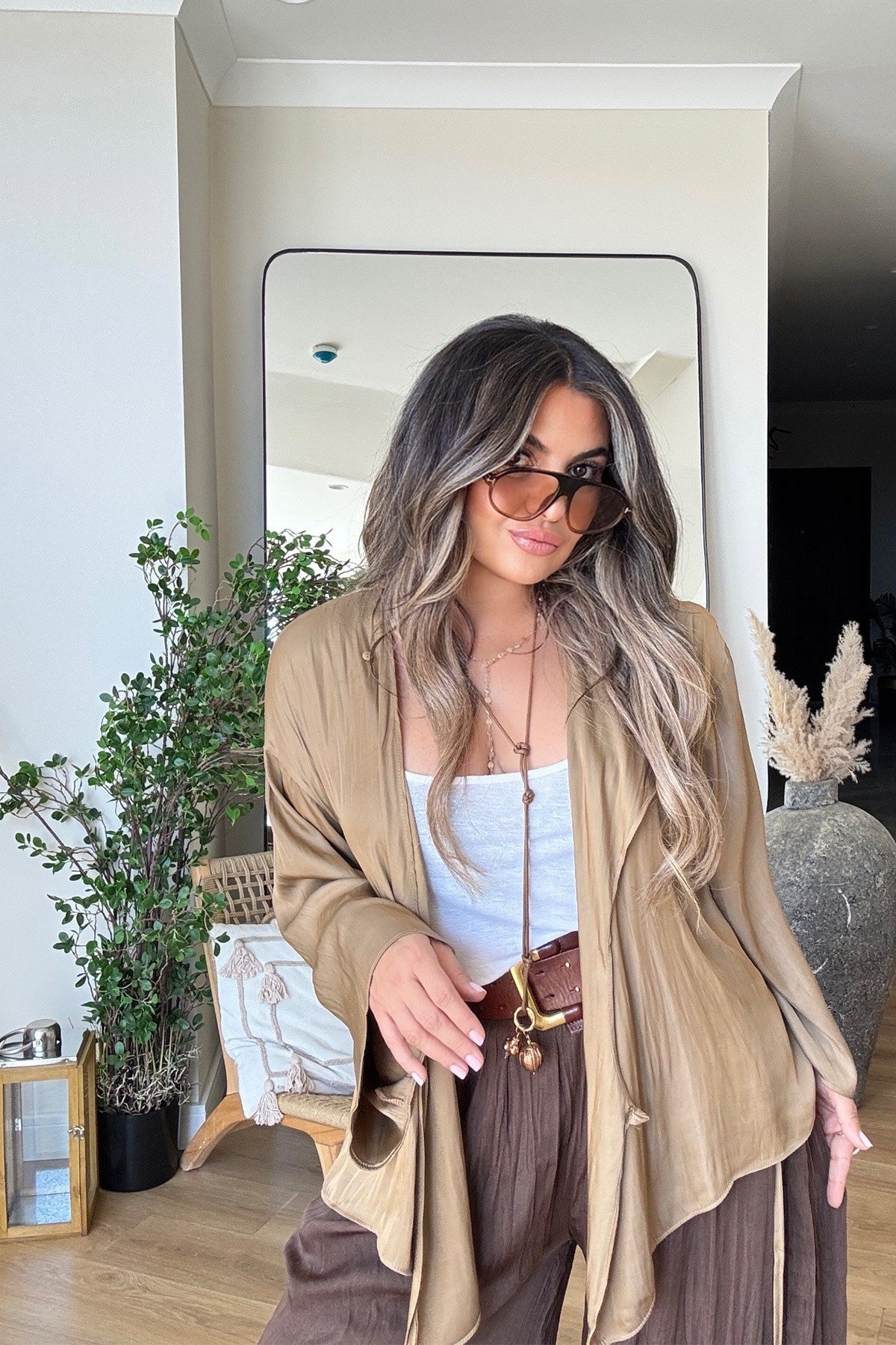Kruvaze Bağlamalı Mat Saten Bluz Mocha Mousse