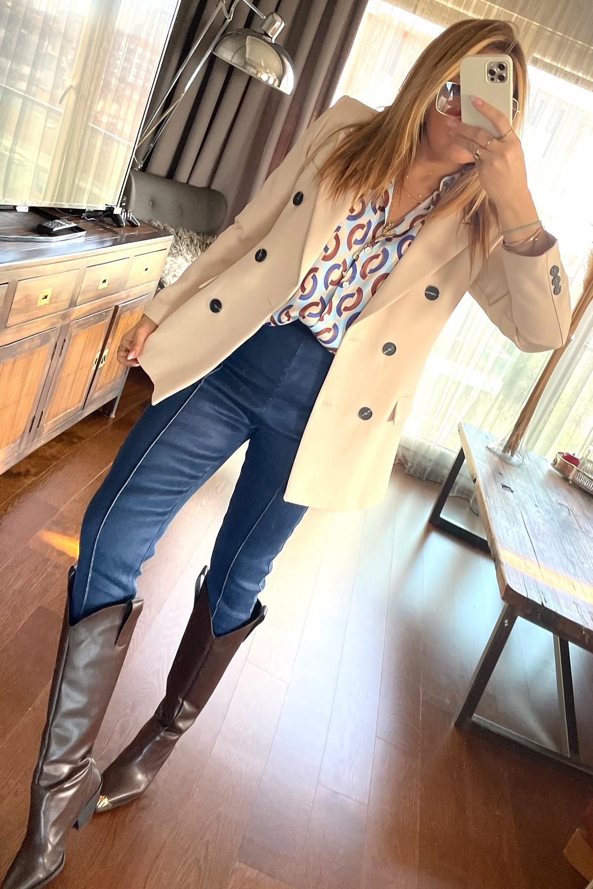 Kruvaze Blazer Ceket Taş