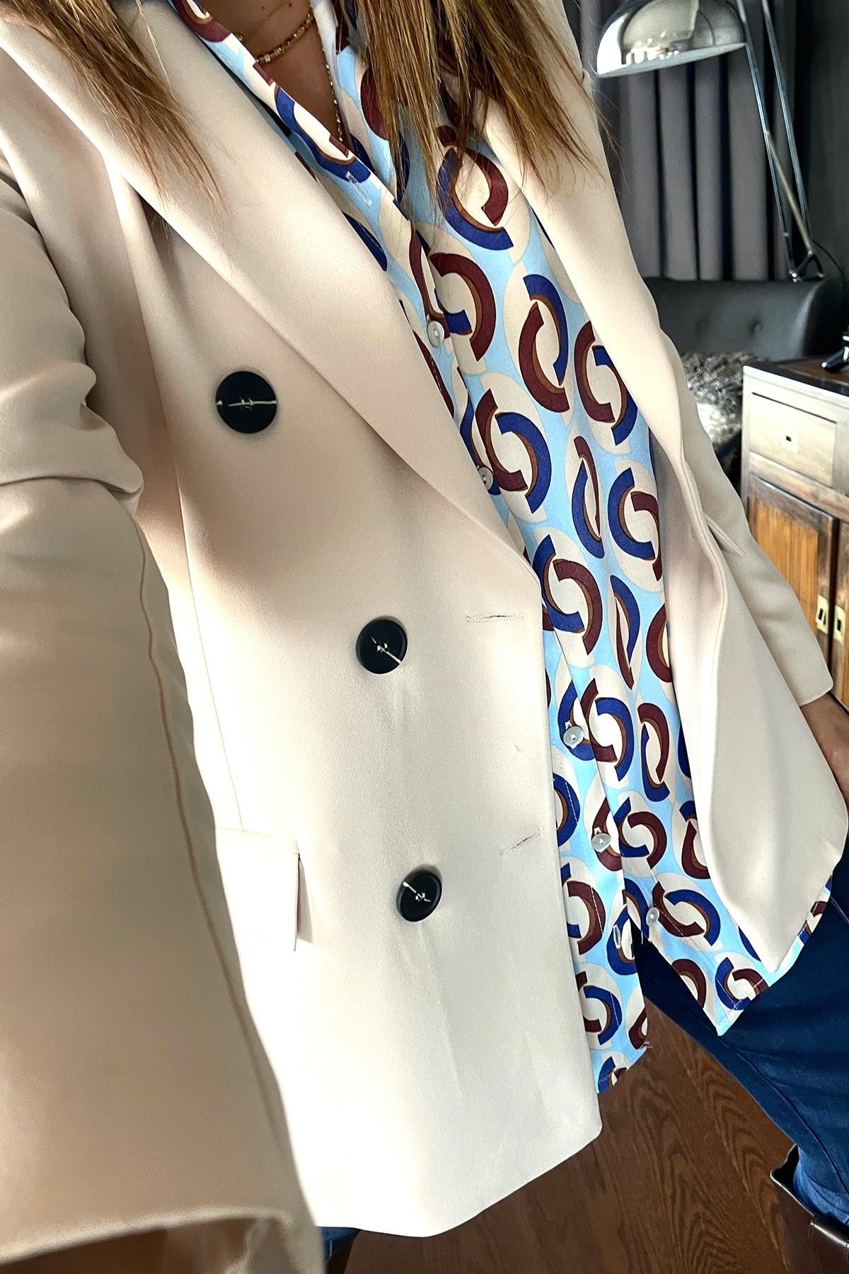 Kruvaze Blazer Ceket Taş