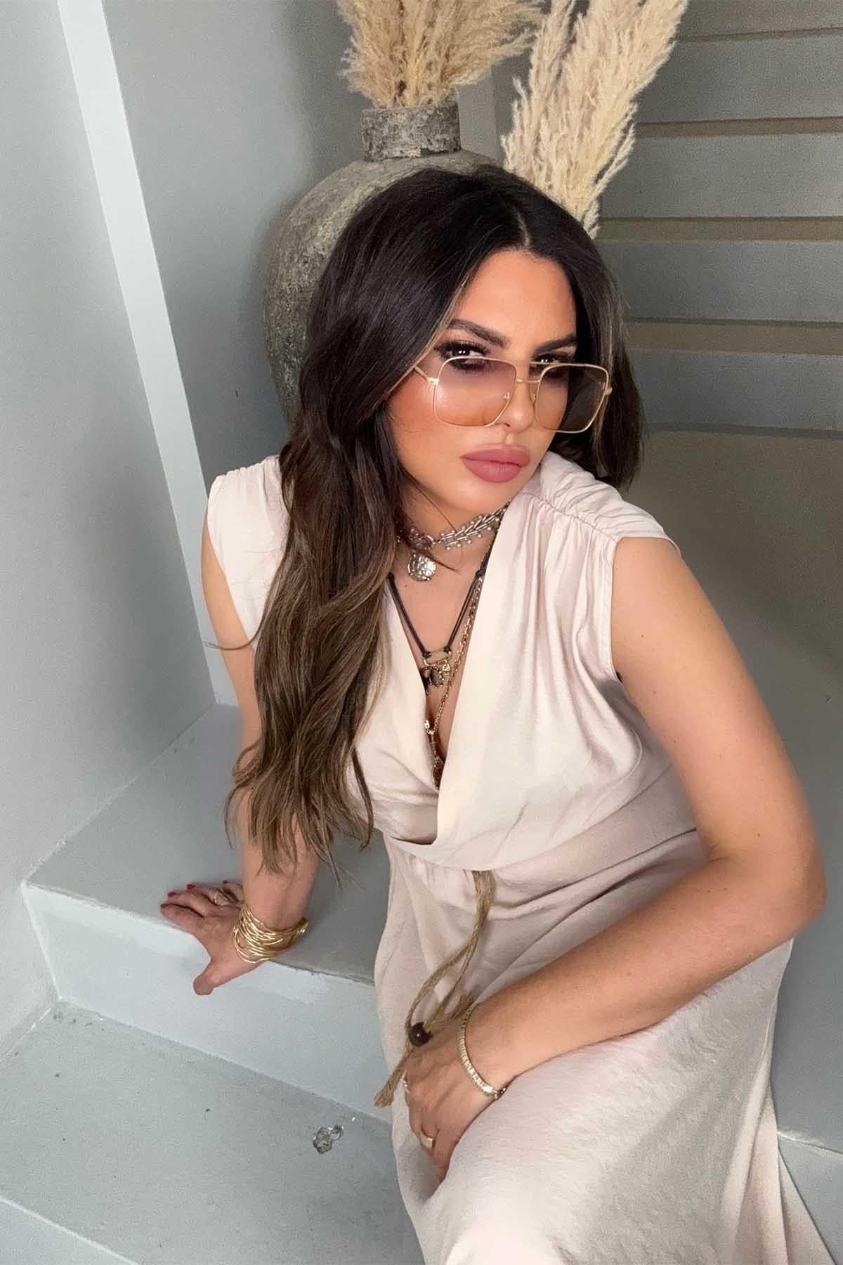 Kruvaze Kolsuz Hasır Örme İp Detay Elbise Taş