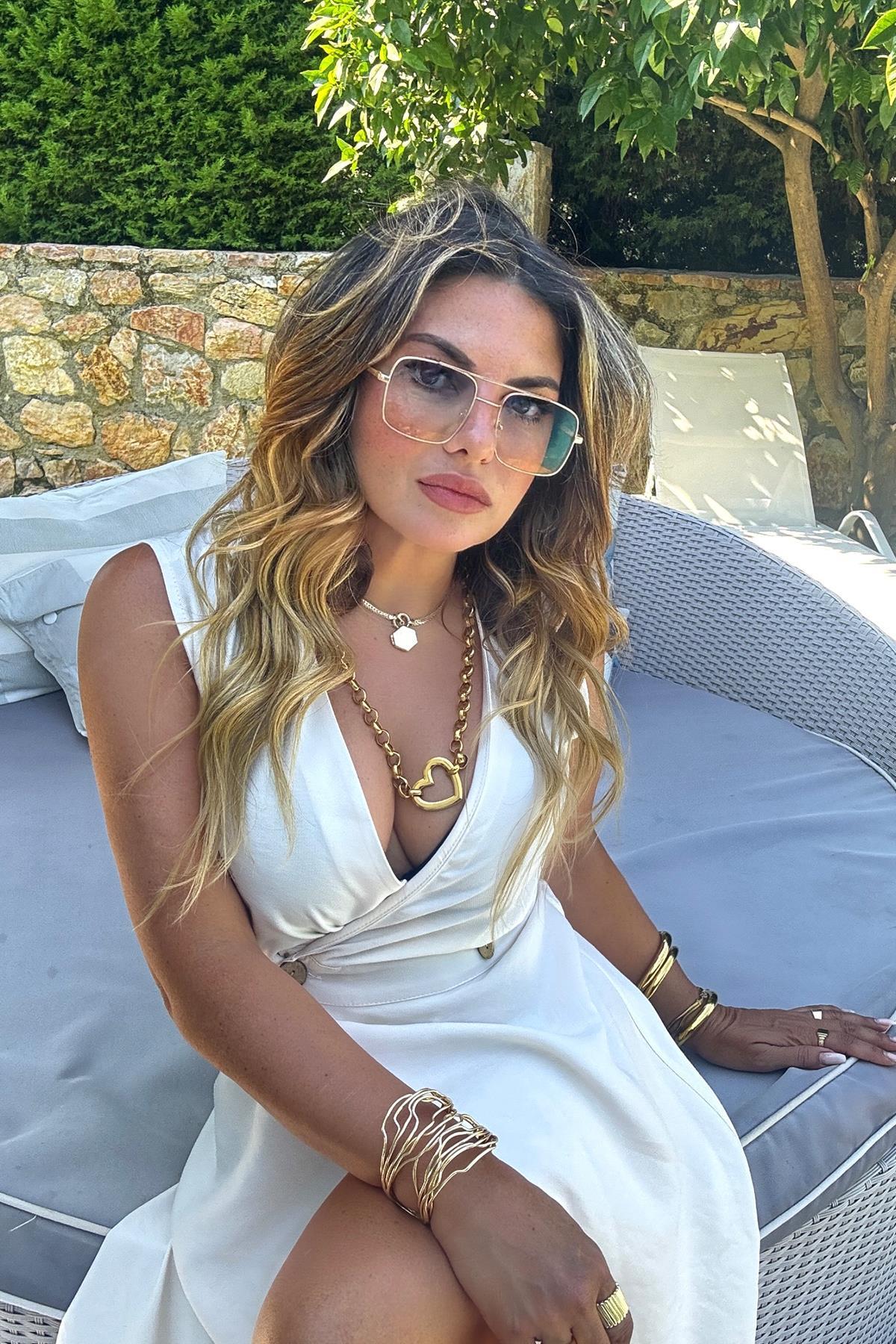 Kruvaze Yaka Yırtmaçlı Elbise Taş