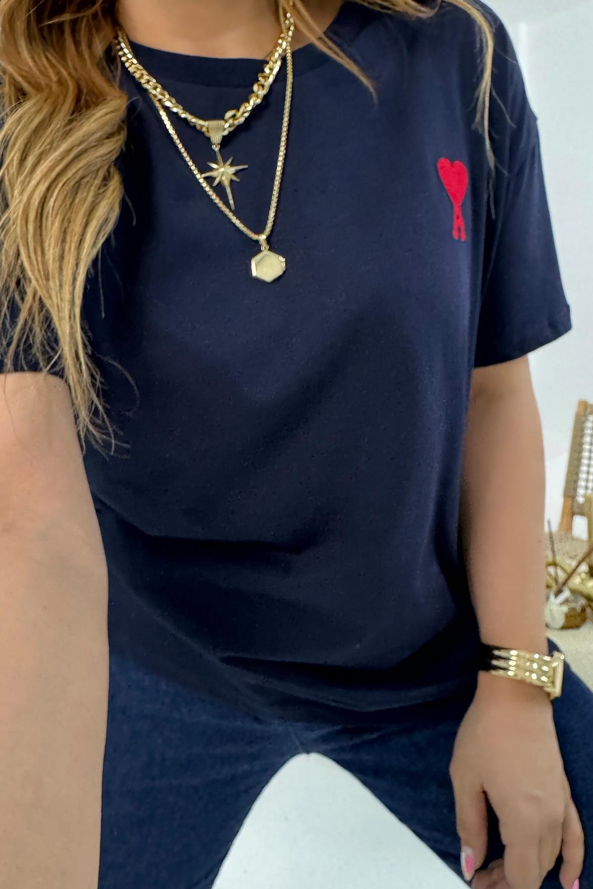 Kupa As İşlemeli Tshirt Lacivert