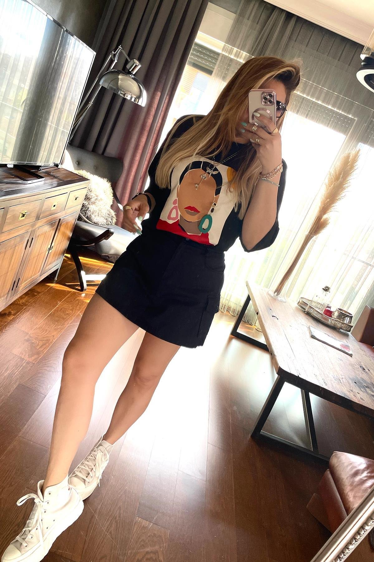 Küpeli Kız Tshirt Siyah