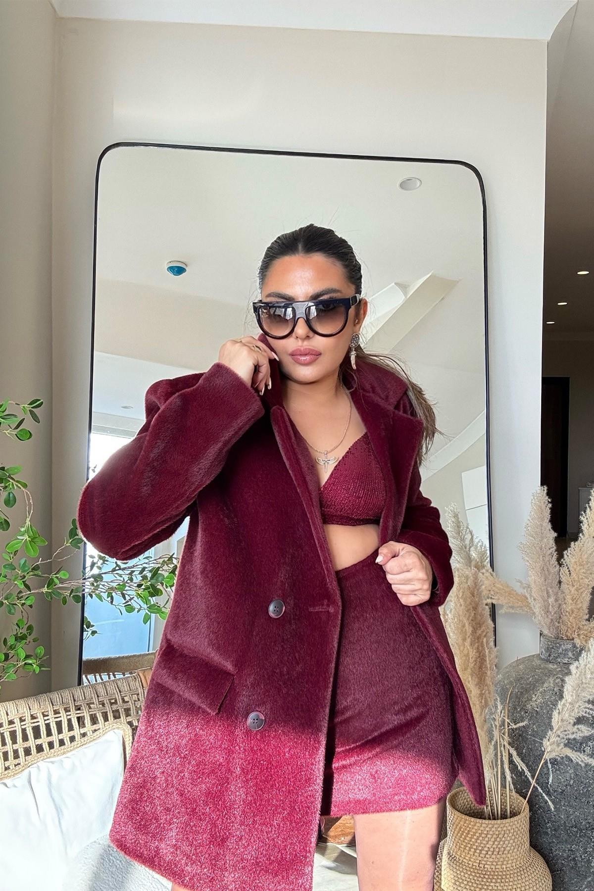 Kürk Efekt Blazer Ceket Bordo