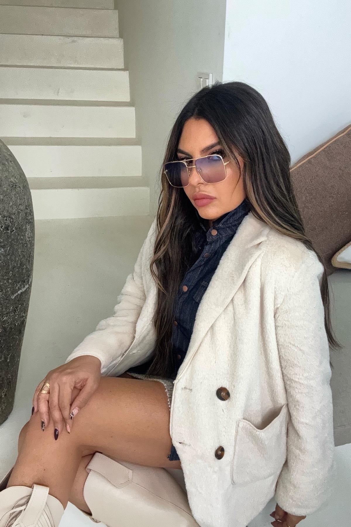 Kürk Kruvaze Blazer Ceket Taş