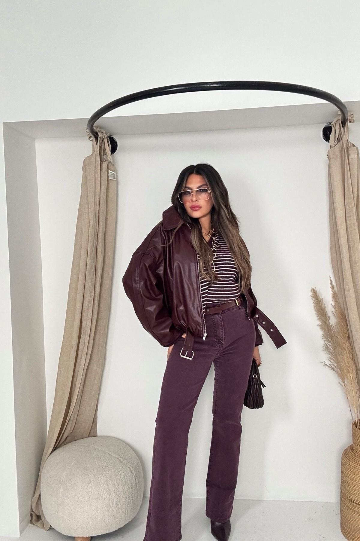 Likralı Flare Jean Mürdüm