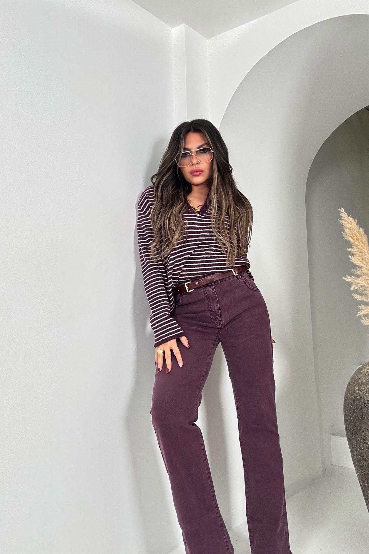 Likralı Flare Jean Mürdüm
