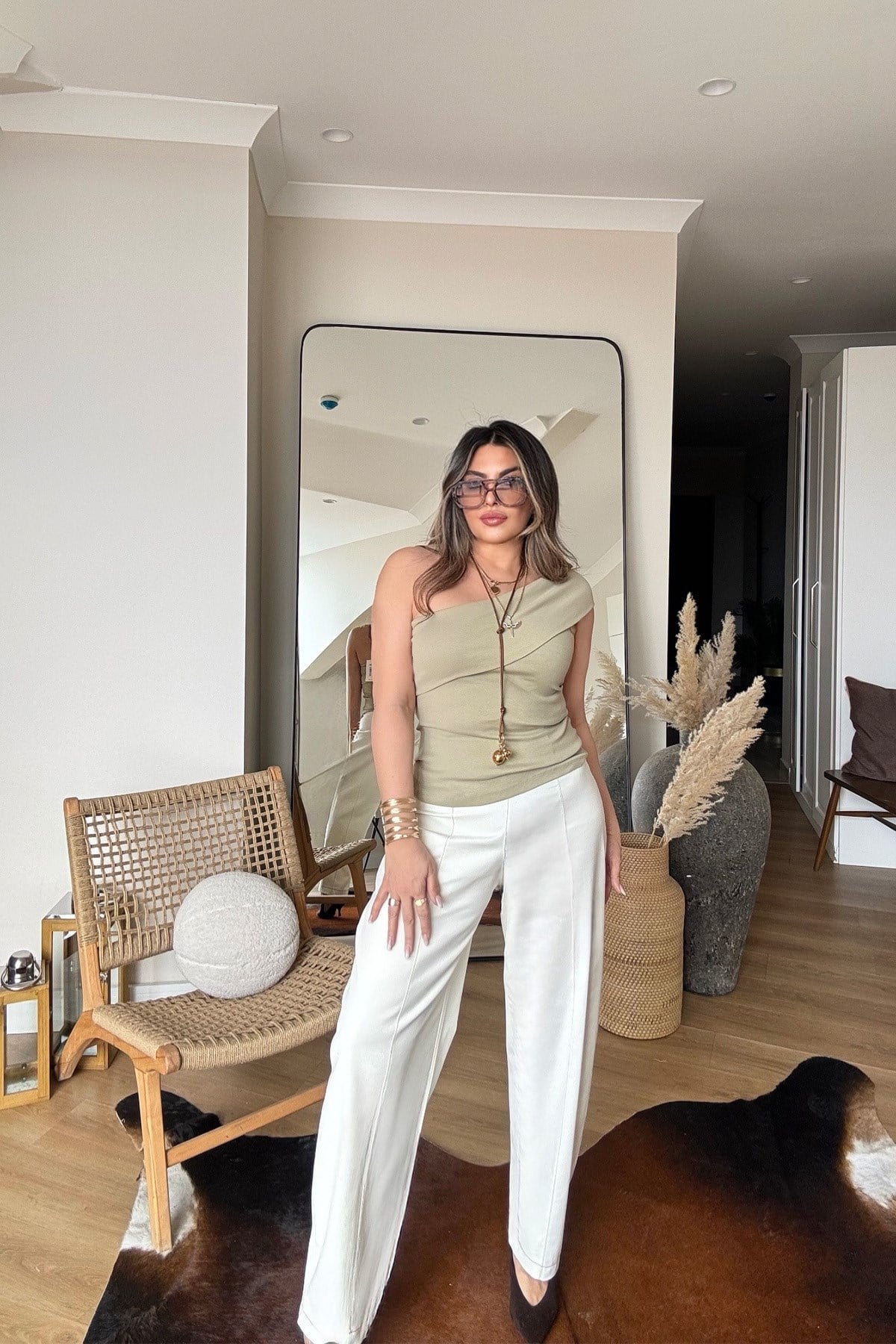 Likralı Kanvas Kumaş Balon Pantolon Ekru