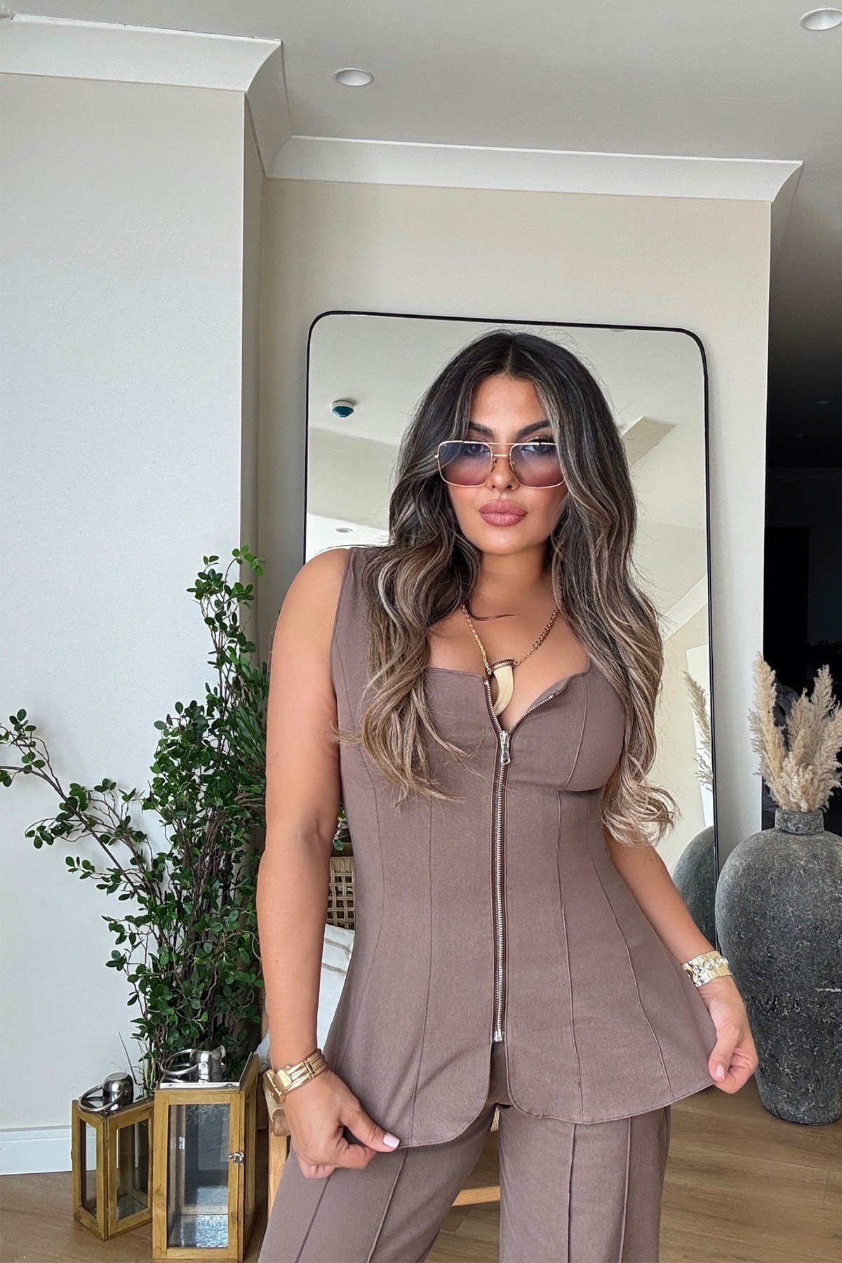Likralı Korse Model Tasarım Takım Kahve