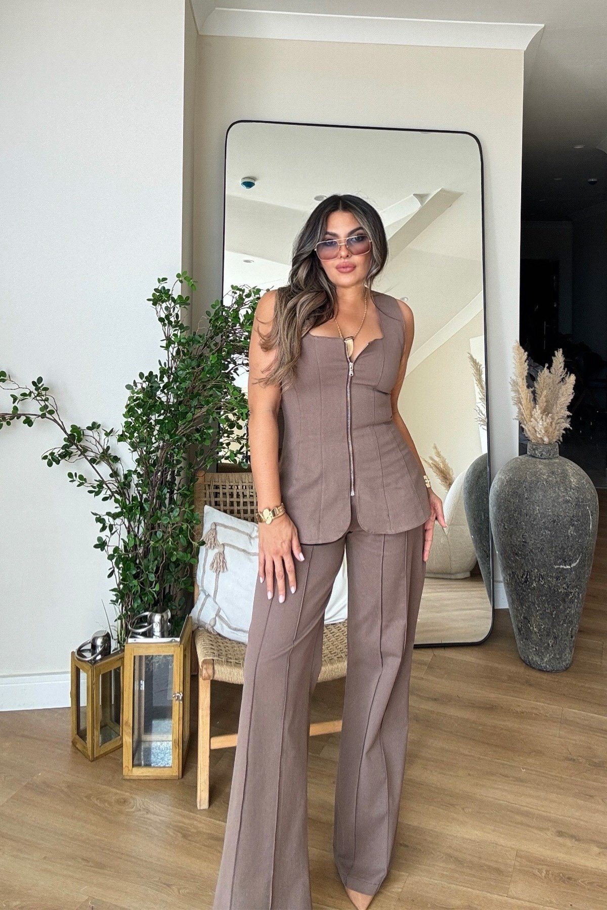 Likralı Korse Model Tasarım Takım Kahve