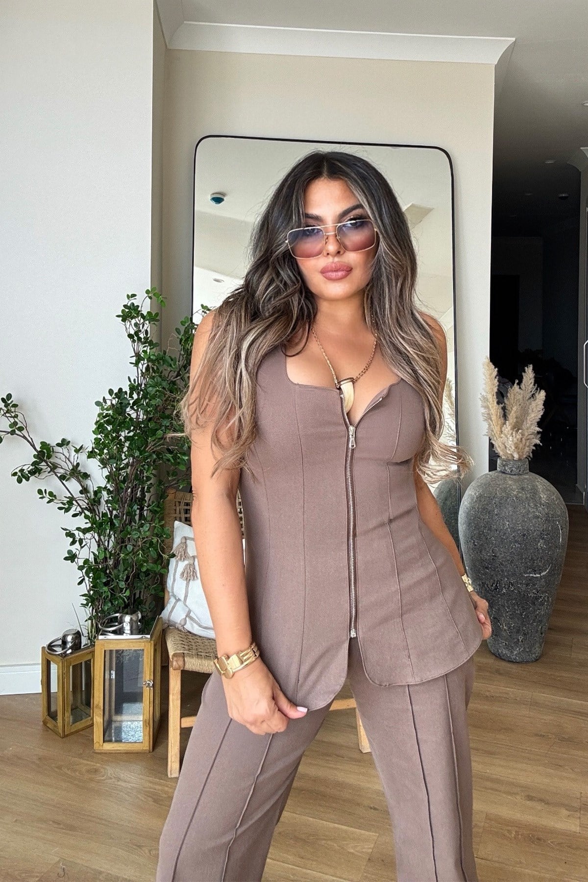 Likralı Korse Model Tasarım Takım Kahve