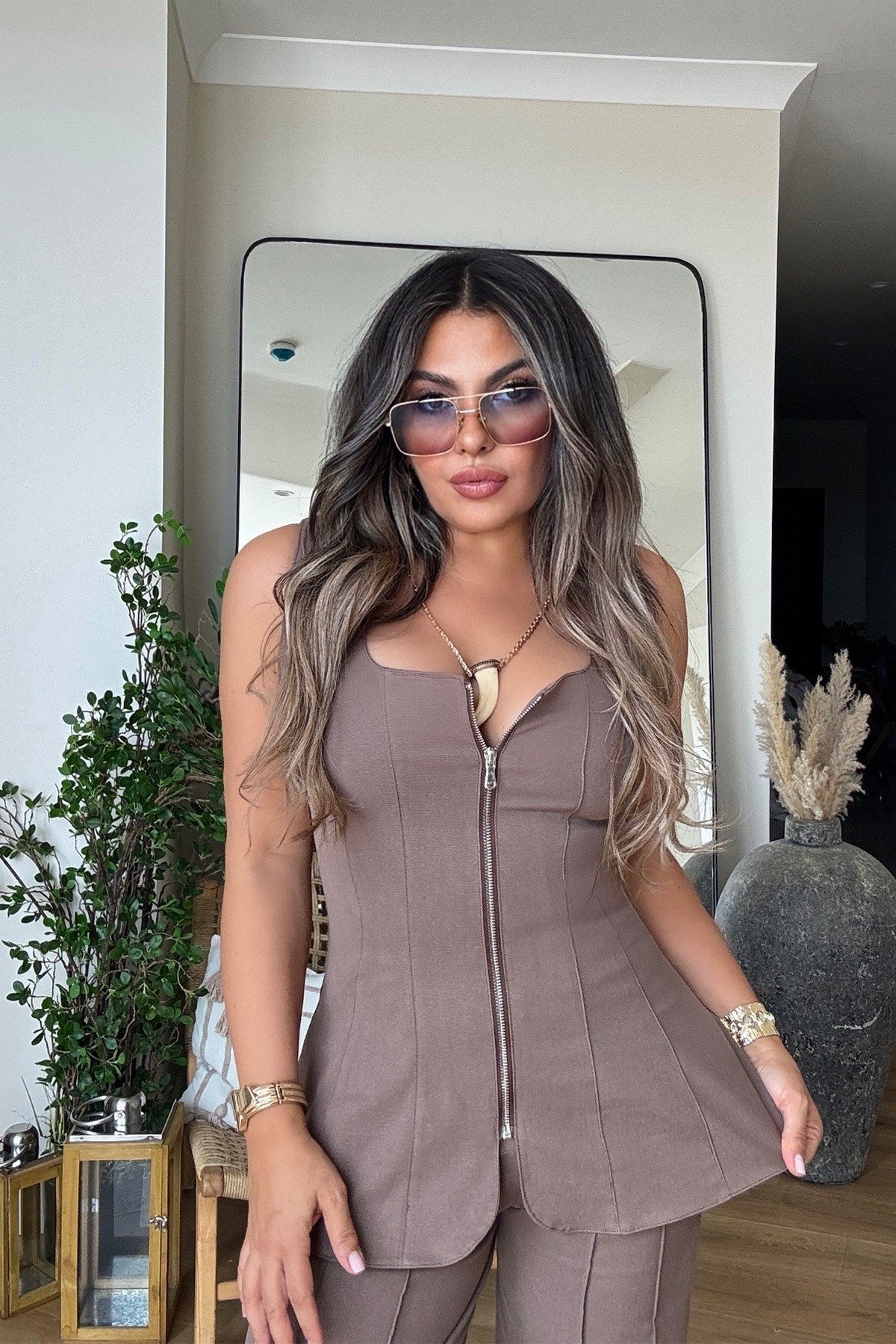 Likralı Korse Model Tasarım Takım Kahve