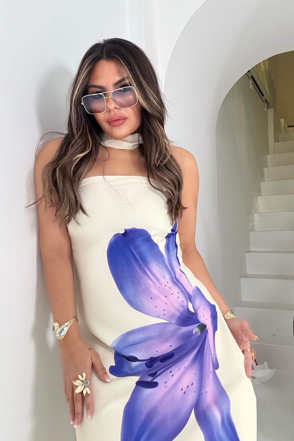 Lilyum Straplez Elbise Mor