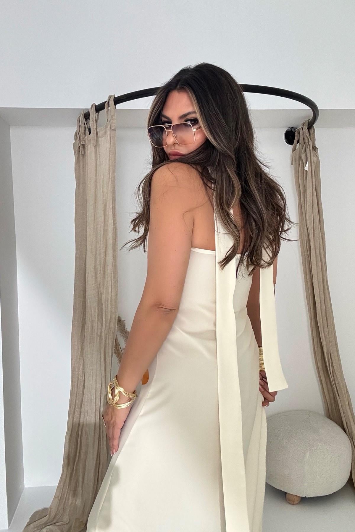 Lilyum Straplez Elbise Turuncu