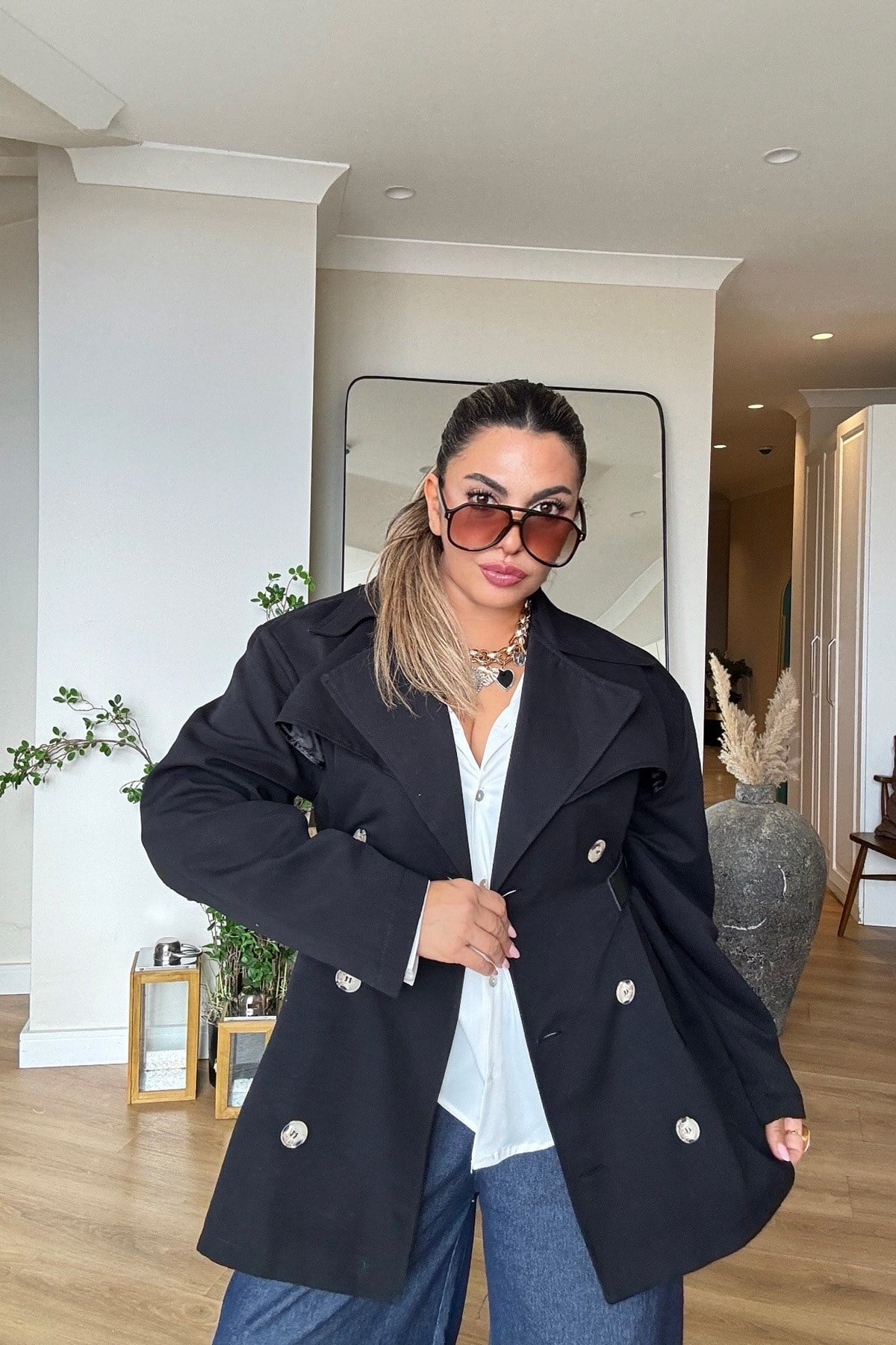 Marka Model Deri Kemer Detaylı Trenchcoat Siyah