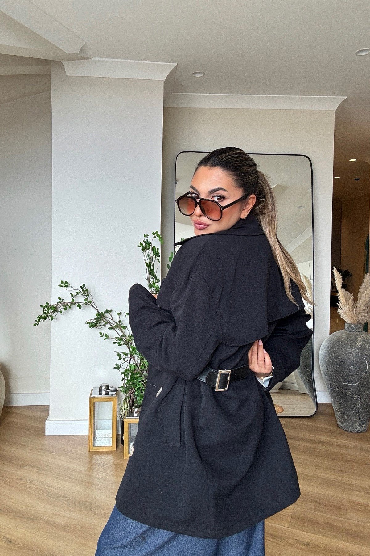 Marka Model Deri Kemer Detaylı Trenchcoat Siyah