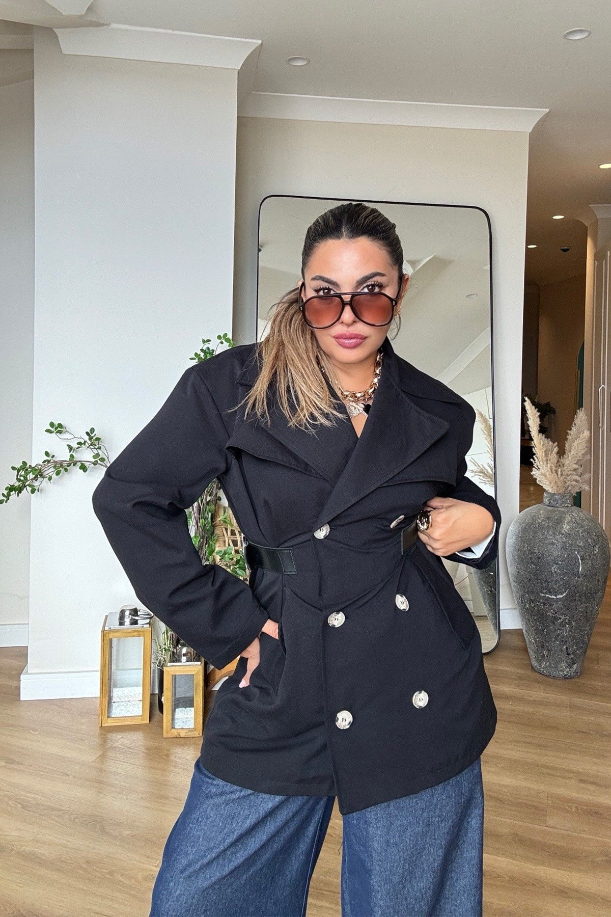 Marka Model Deri Kemer Detaylı Trenchcoat Siyah