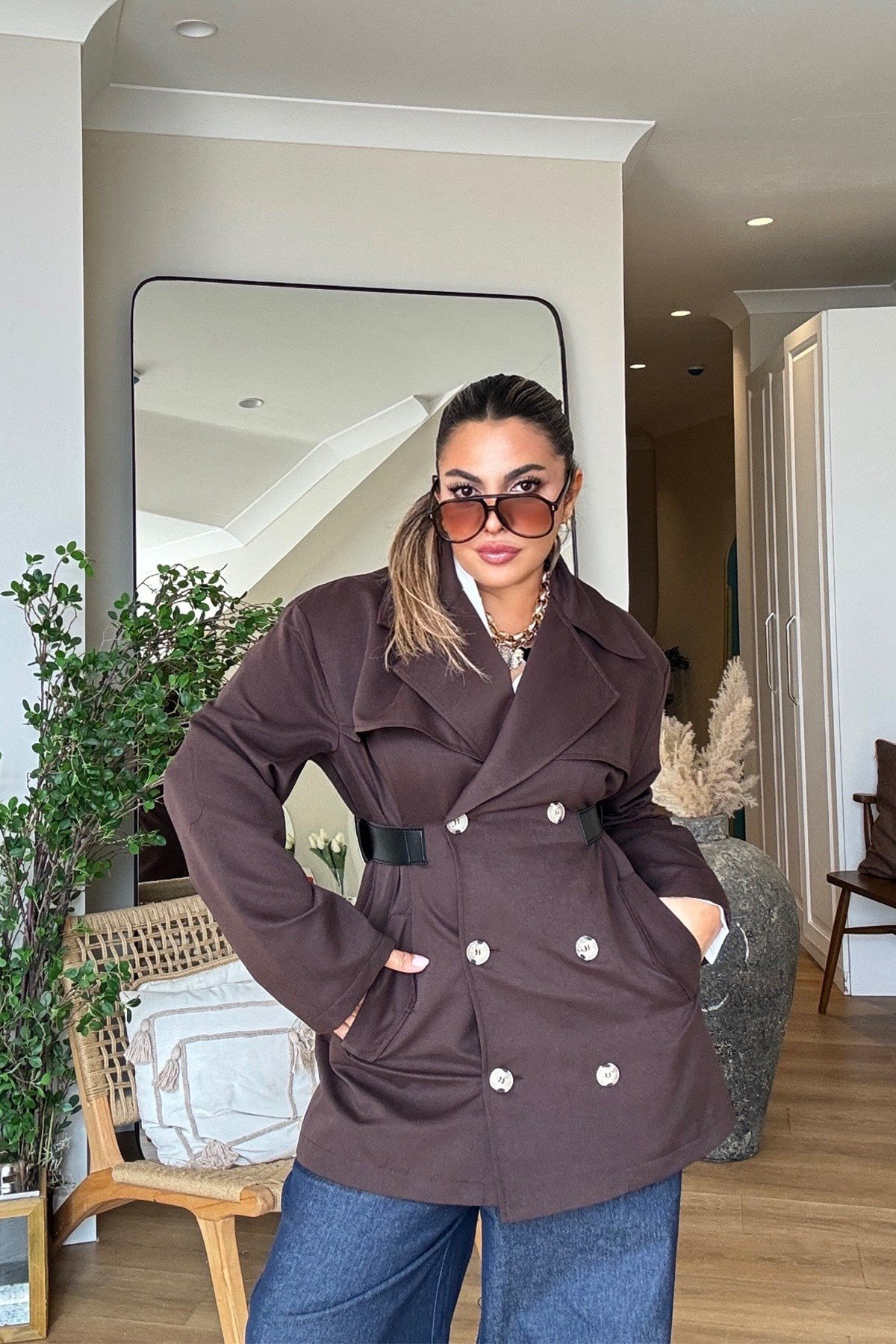 Marka Model Deri Kemer Detaylı Trenchcoat Kahve
