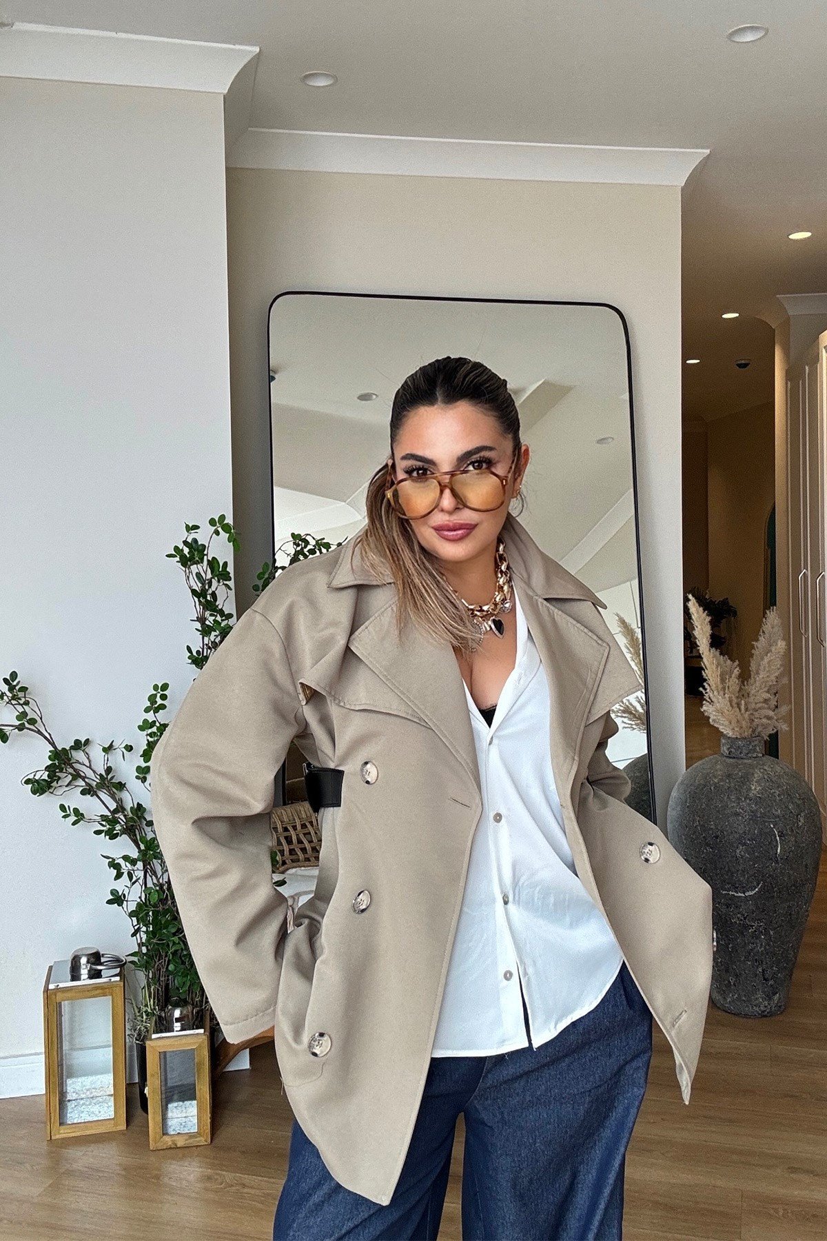 Marka Model Deri Kemer Detaylı Trenchcoat Haki