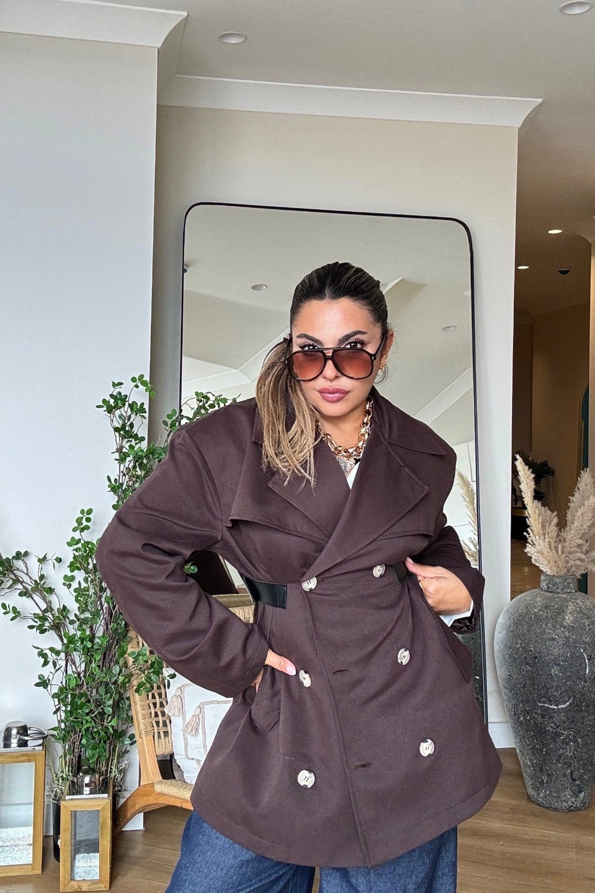 Marka Model Deri Kemer Detaylı Trenchcoat Kahve