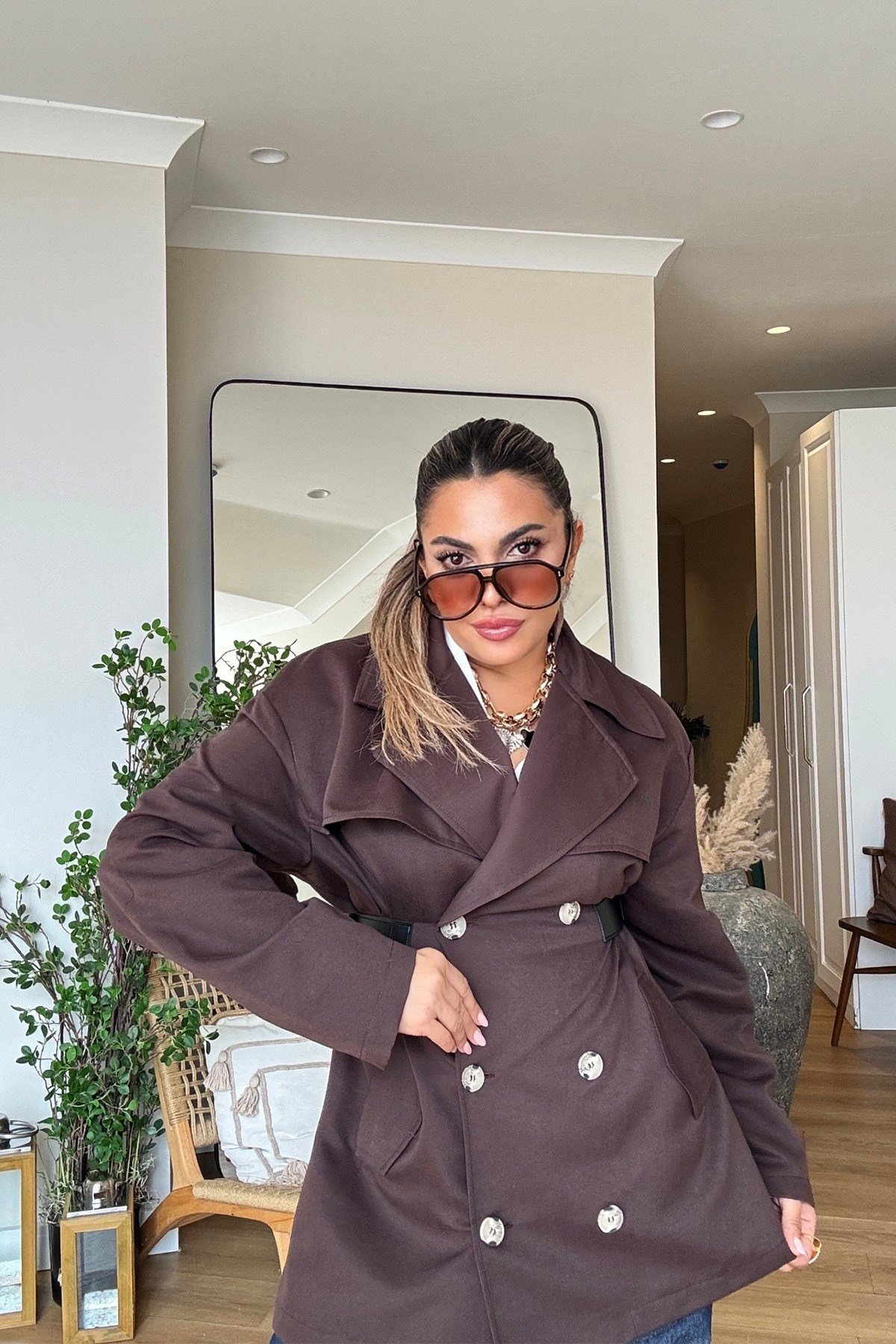 Marka Model Deri Kemer Detaylı Trenchcoat Kahve