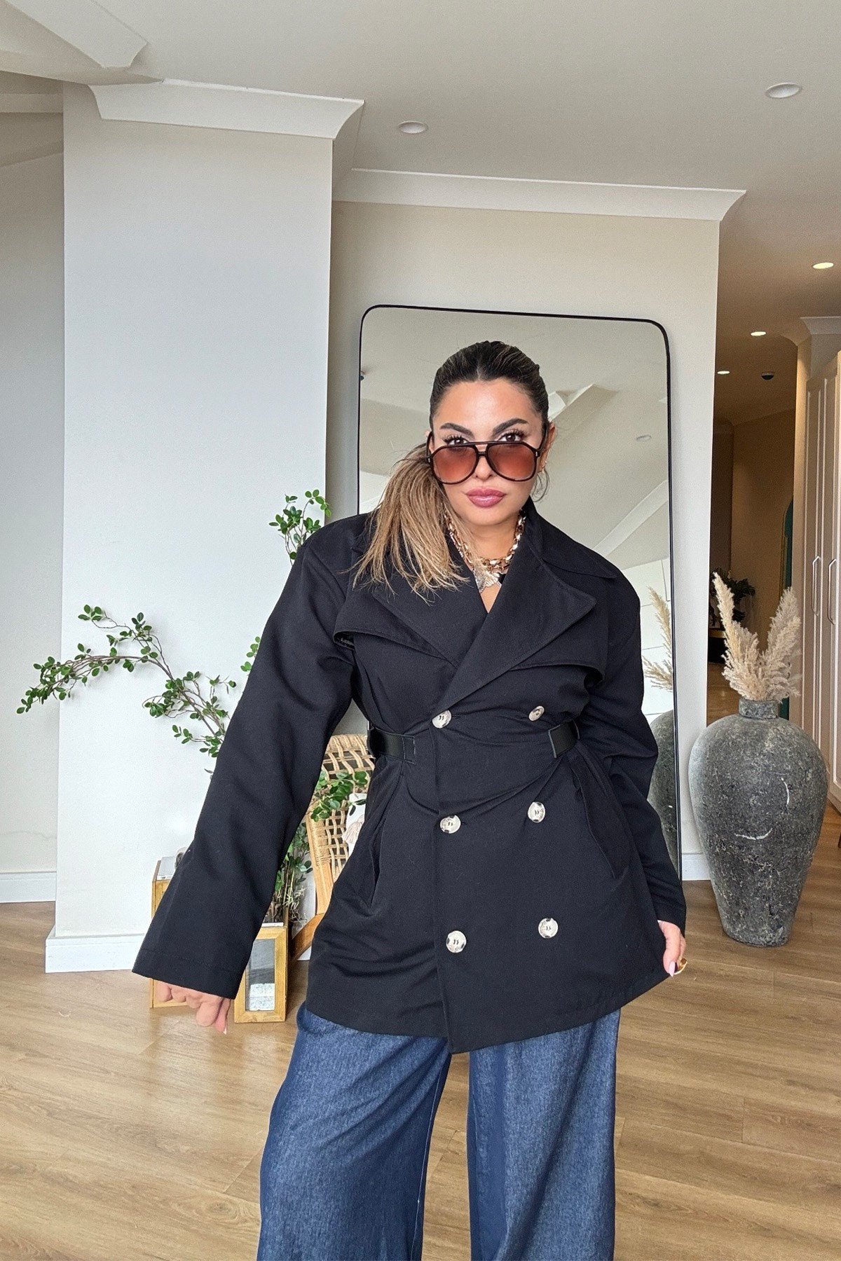 Marka Model Deri Kemer Detaylı Trenchcoat Siyah
