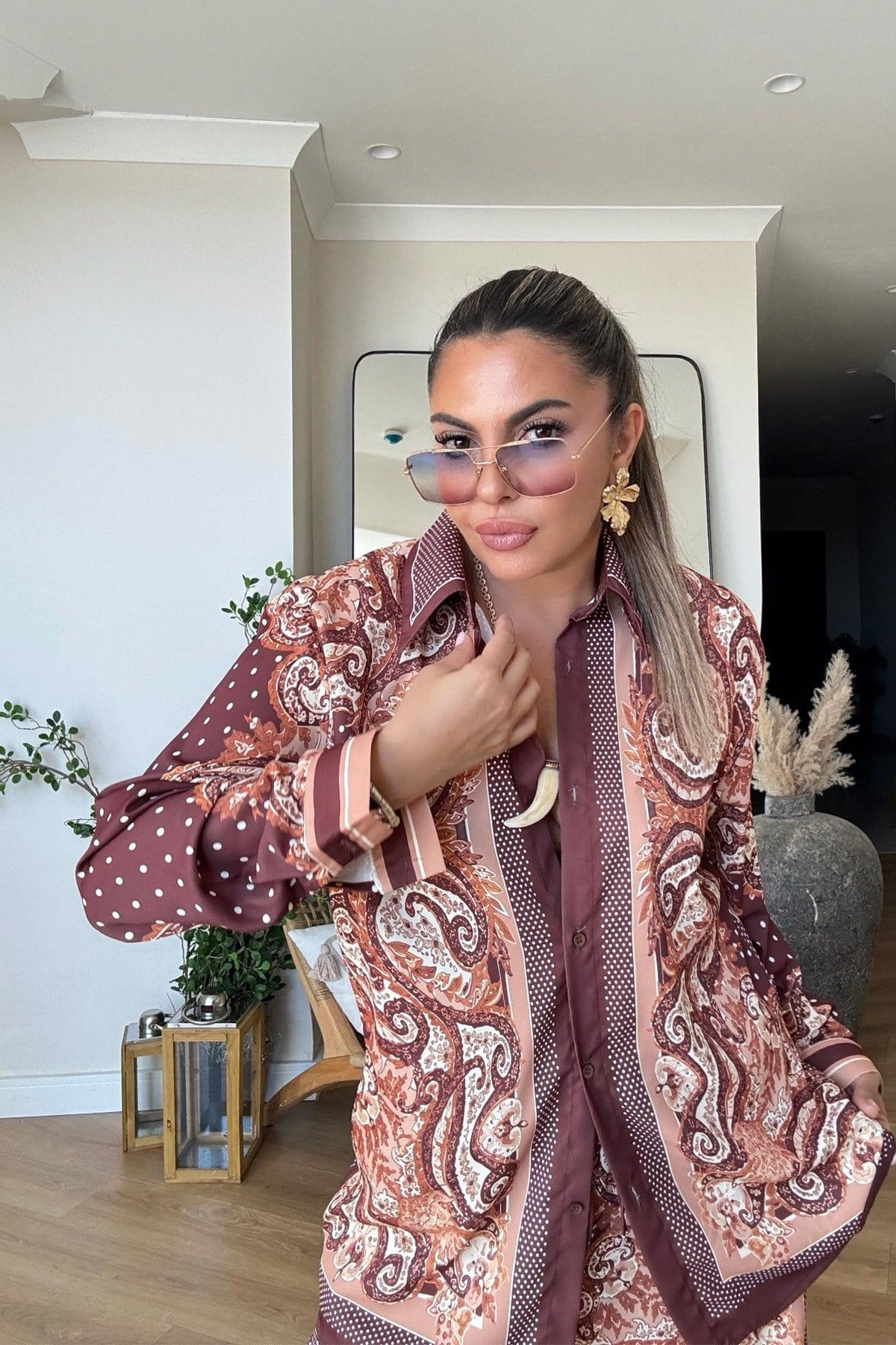 Marka Model Mat Saten Takım Kahve-Ekru