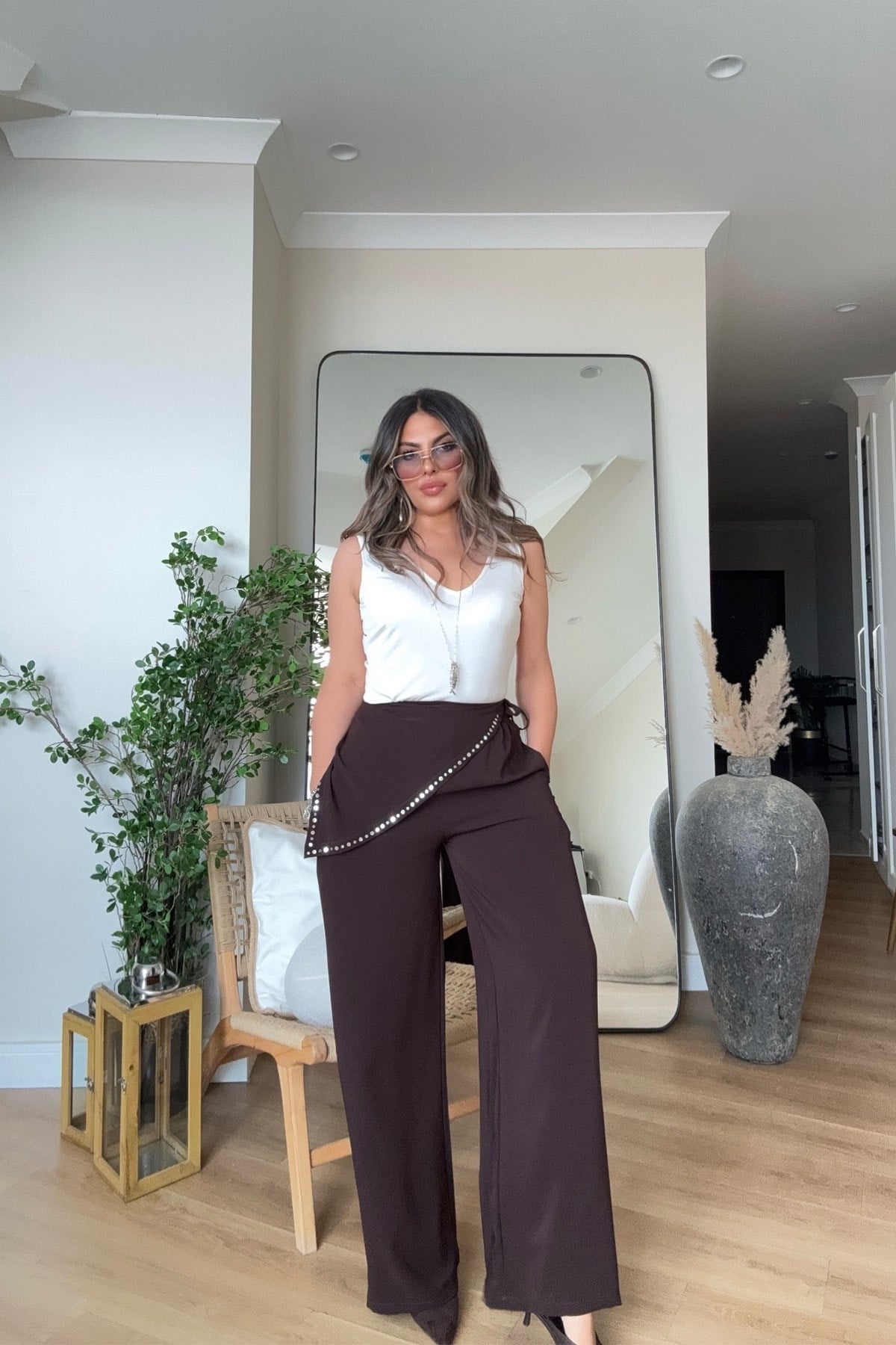 Marka Model Şal Bağlamalı Pantolon Acı Kahve