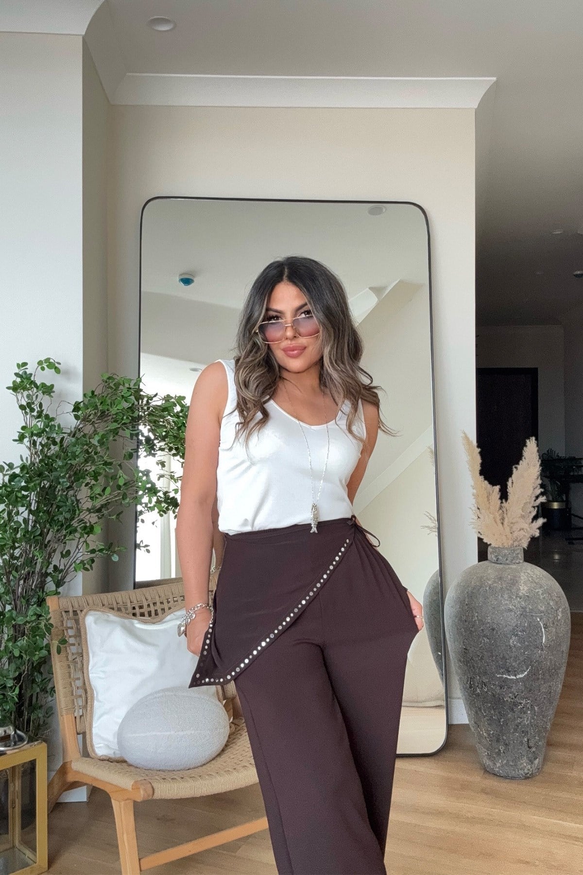 Marka Model Şal Bağlamalı Pantolon Acı Kahve