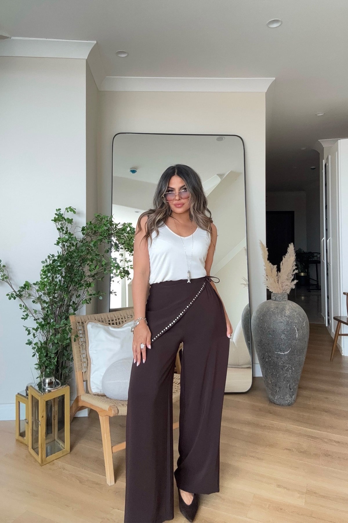 Marka Model Şal Bağlamalı Pantolon Acı Kahve