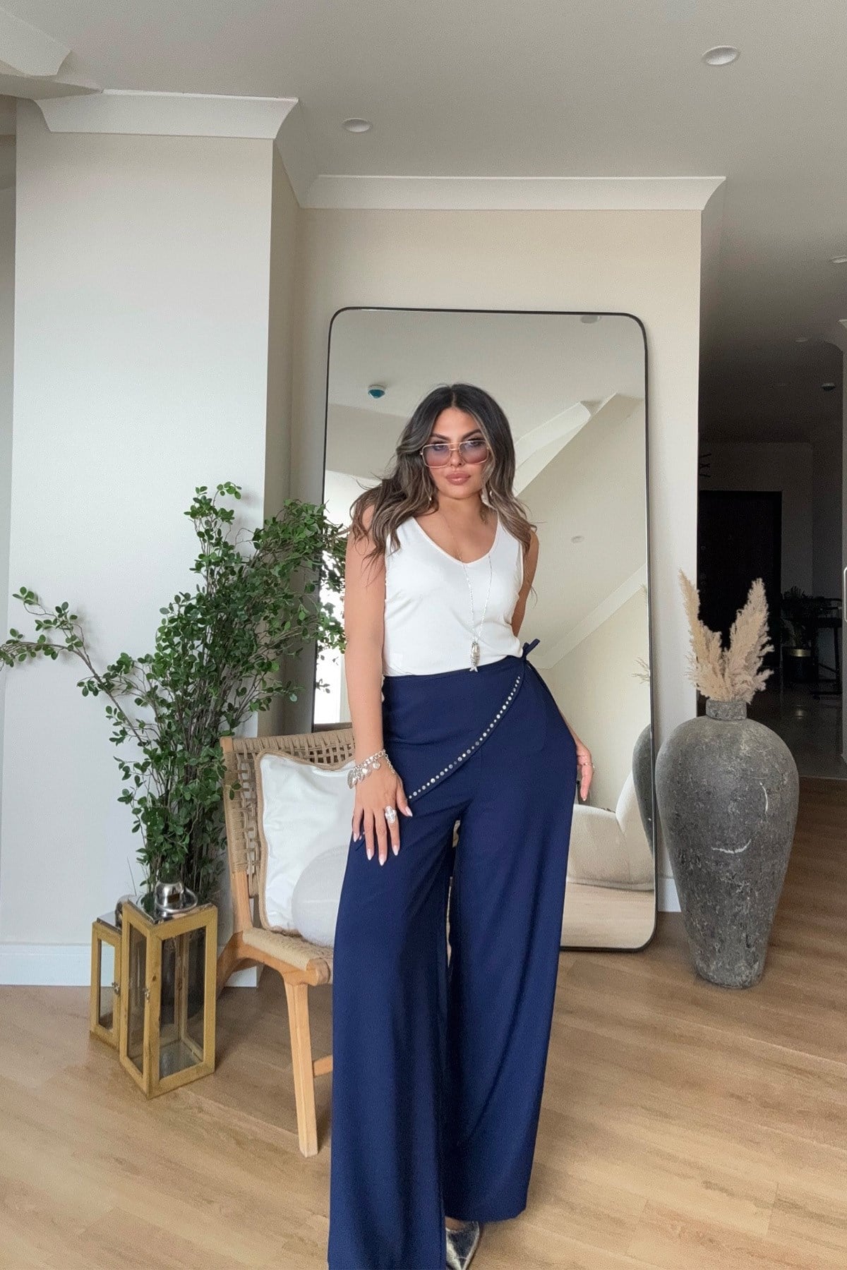 Marka Model Şal Bağlamalı Pantolon Lacivert