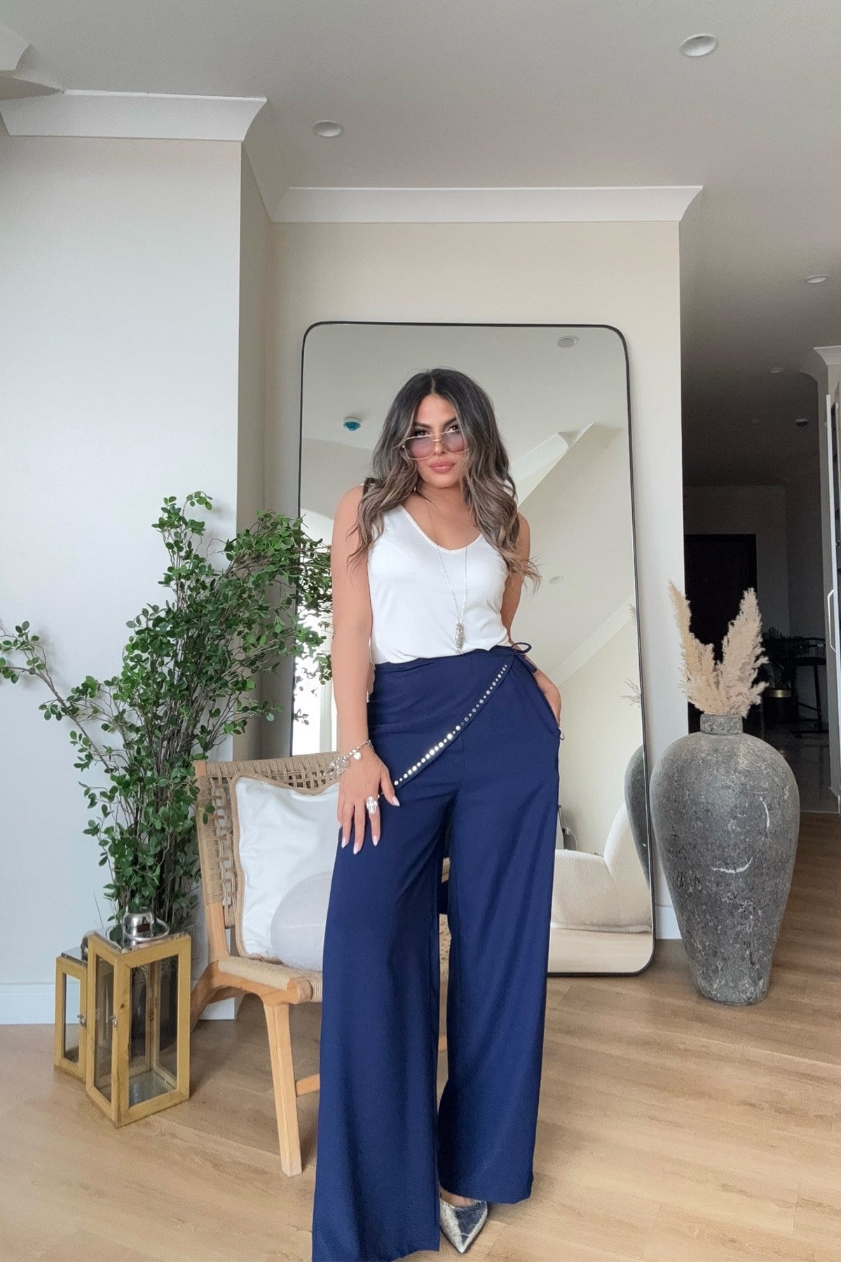 Marka Model Şal Bağlamalı Pantolon Lacivert