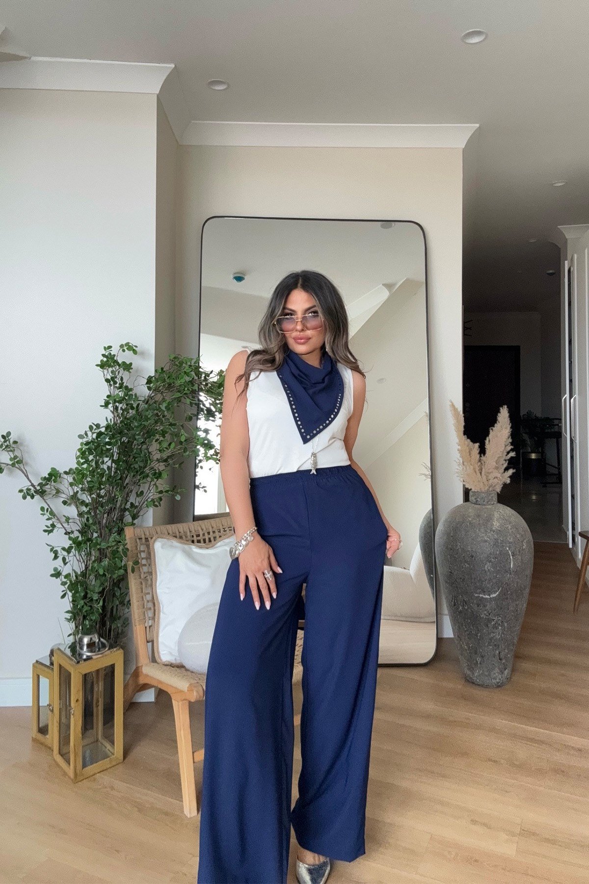 Marka Model Şal Bağlamalı Pantolon Lacivert