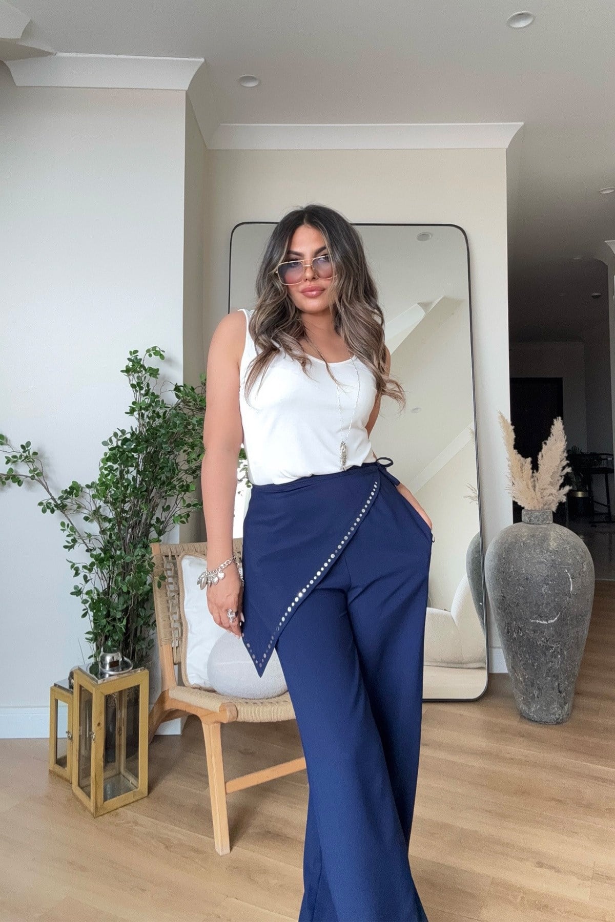 Marka Model Şal Bağlamalı Pantolon Lacivert