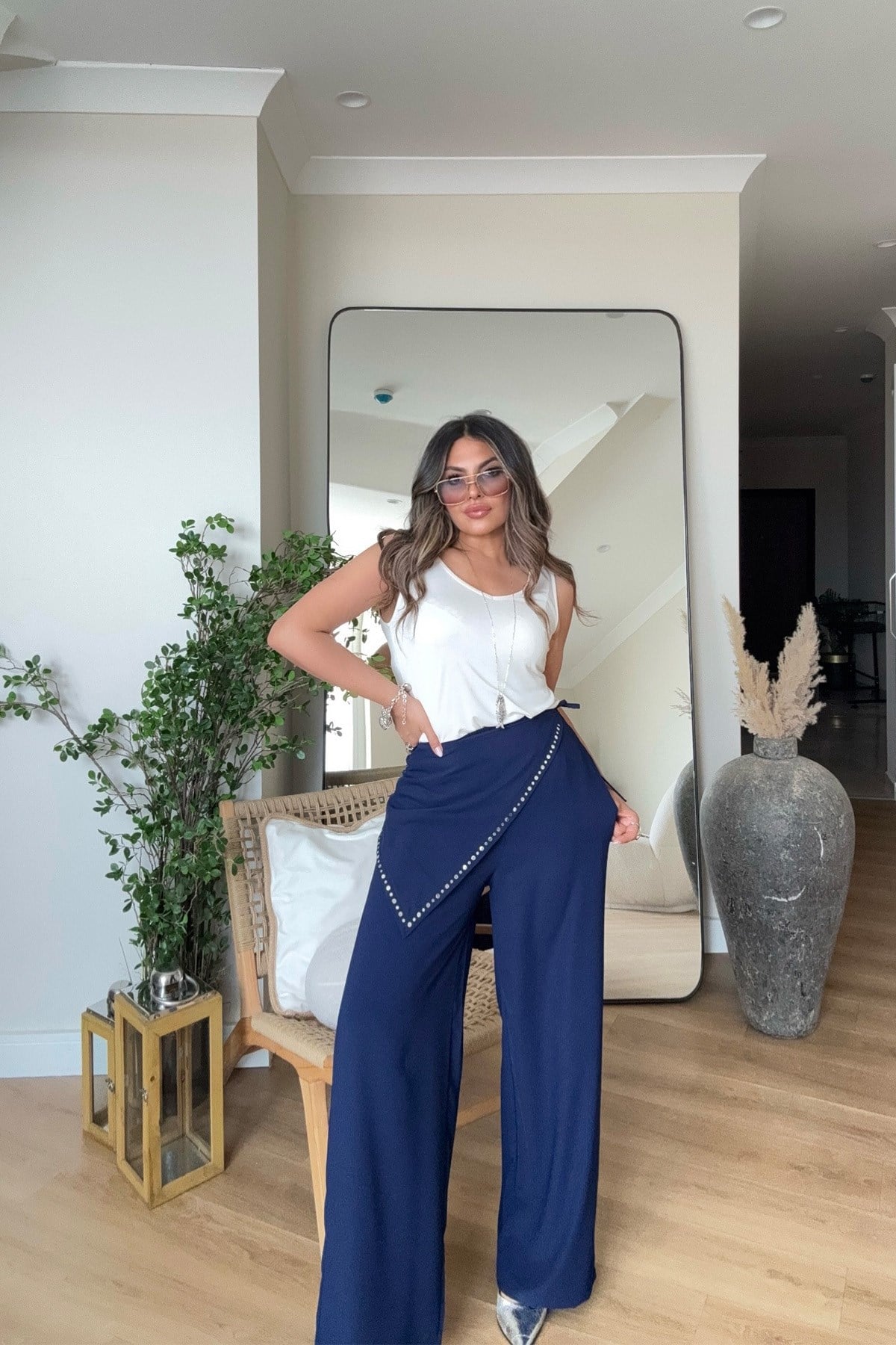 Marka Model Şal Bağlamalı Pantolon Lacivert