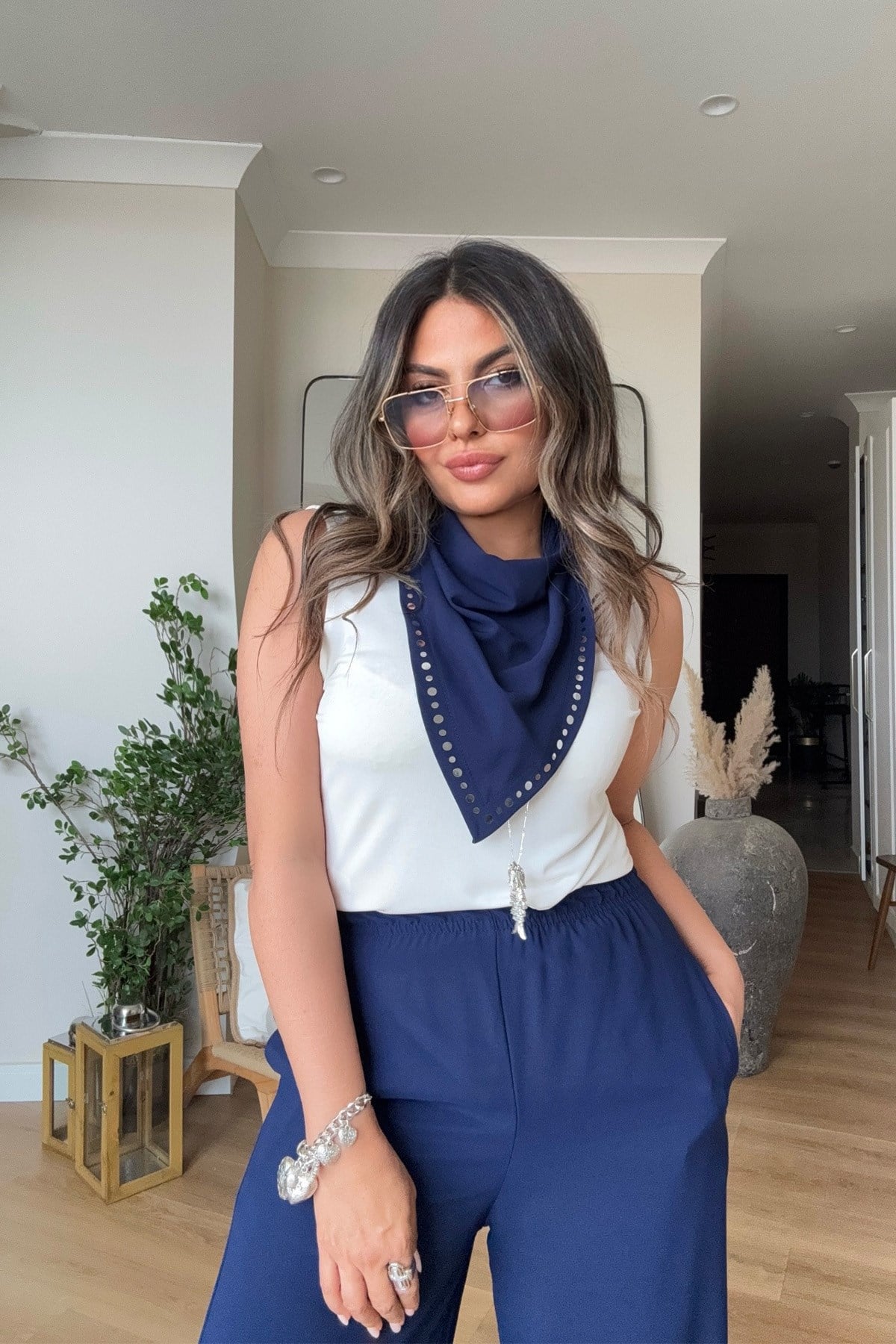 Marka Model Şal Bağlamalı Pantolon Lacivert