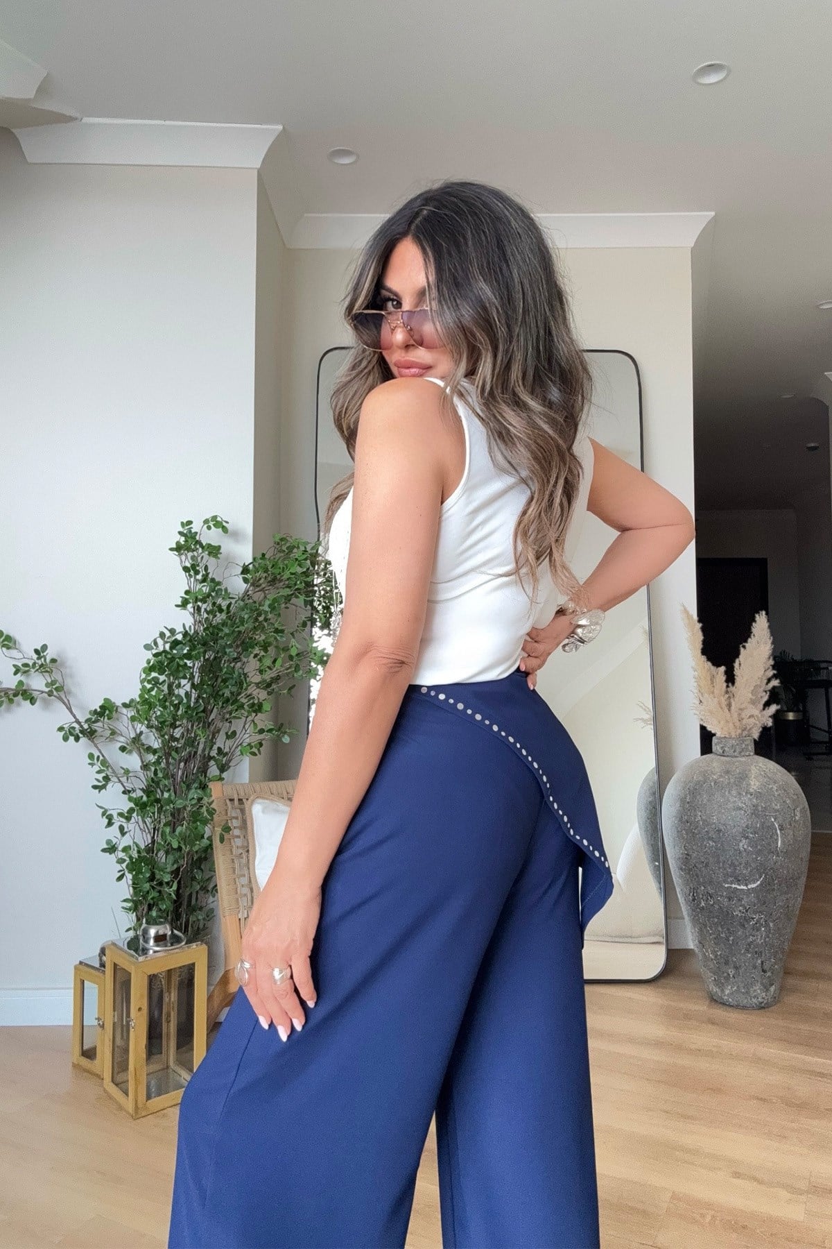 Marka Model Şal Bağlamalı Pantolon Lacivert