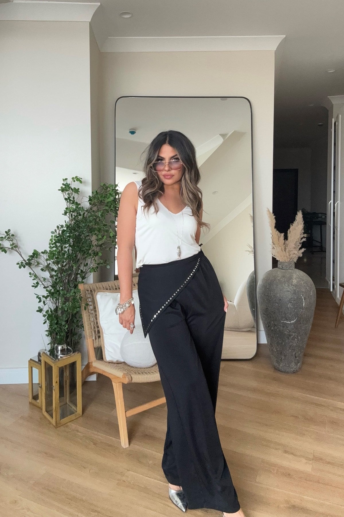 Marka Model Şal Bağlamalı Pantolon Siyah