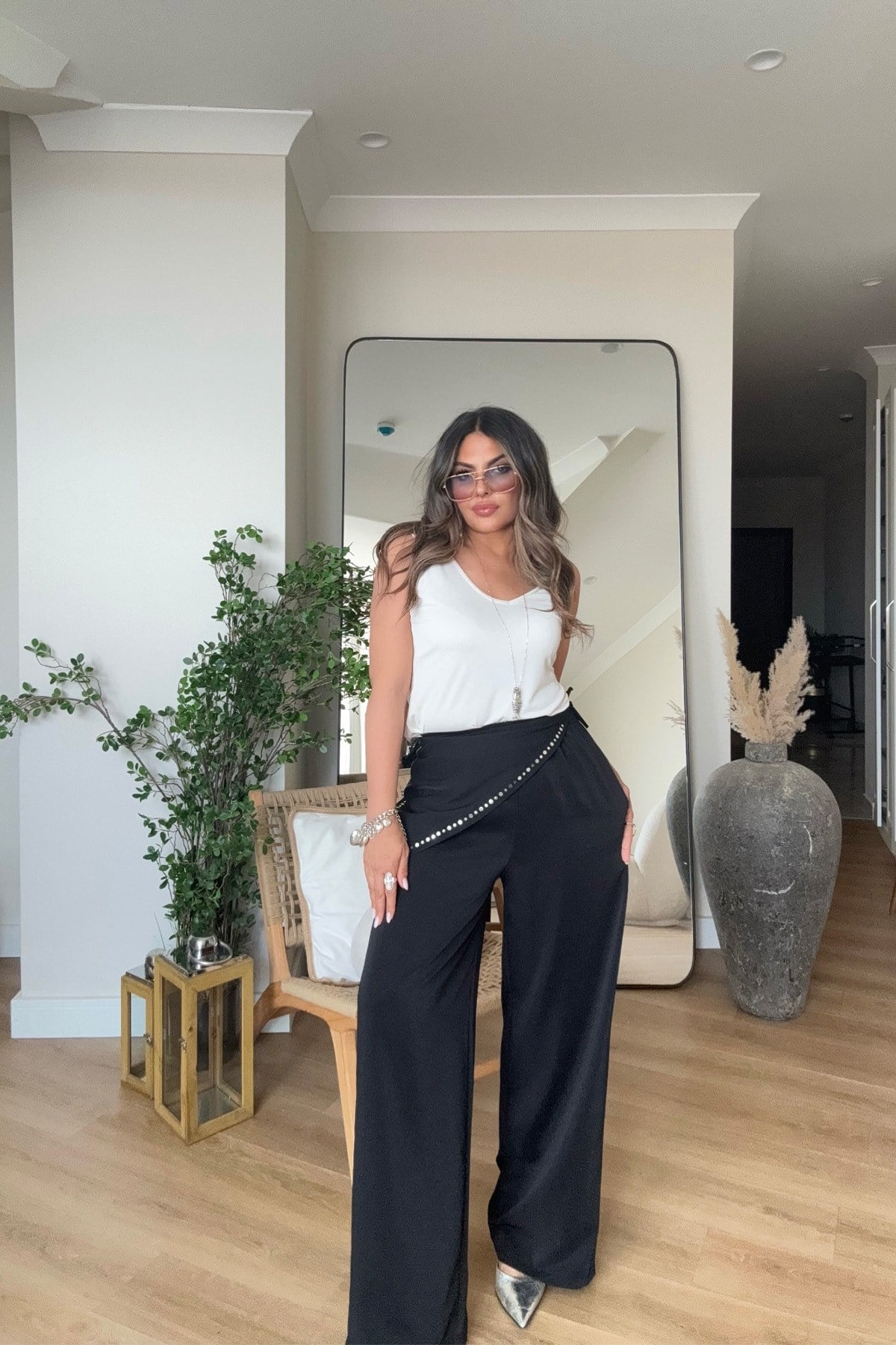 Marka Model Şal Bağlamalı Pantolon Siyah